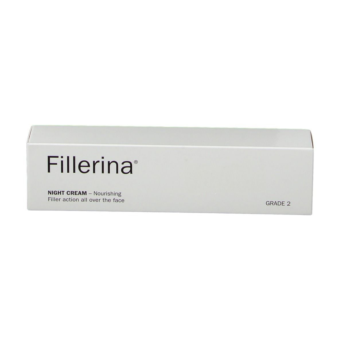 Boîte blanche avec l'inscription 'Fillerina Night Cream Grade 2'.