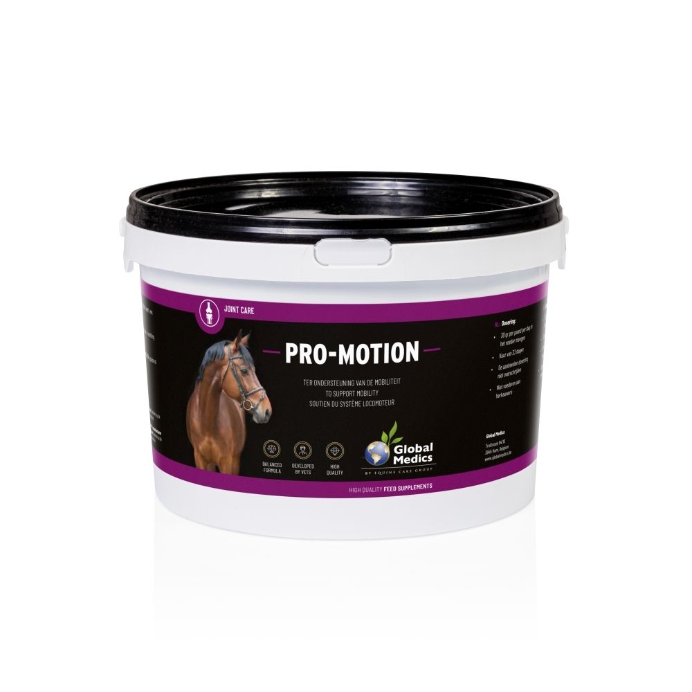 Seau Pro-Motion 1 kg avec extrait d'harpagophytum pour le soutien des articulations des chevaux.