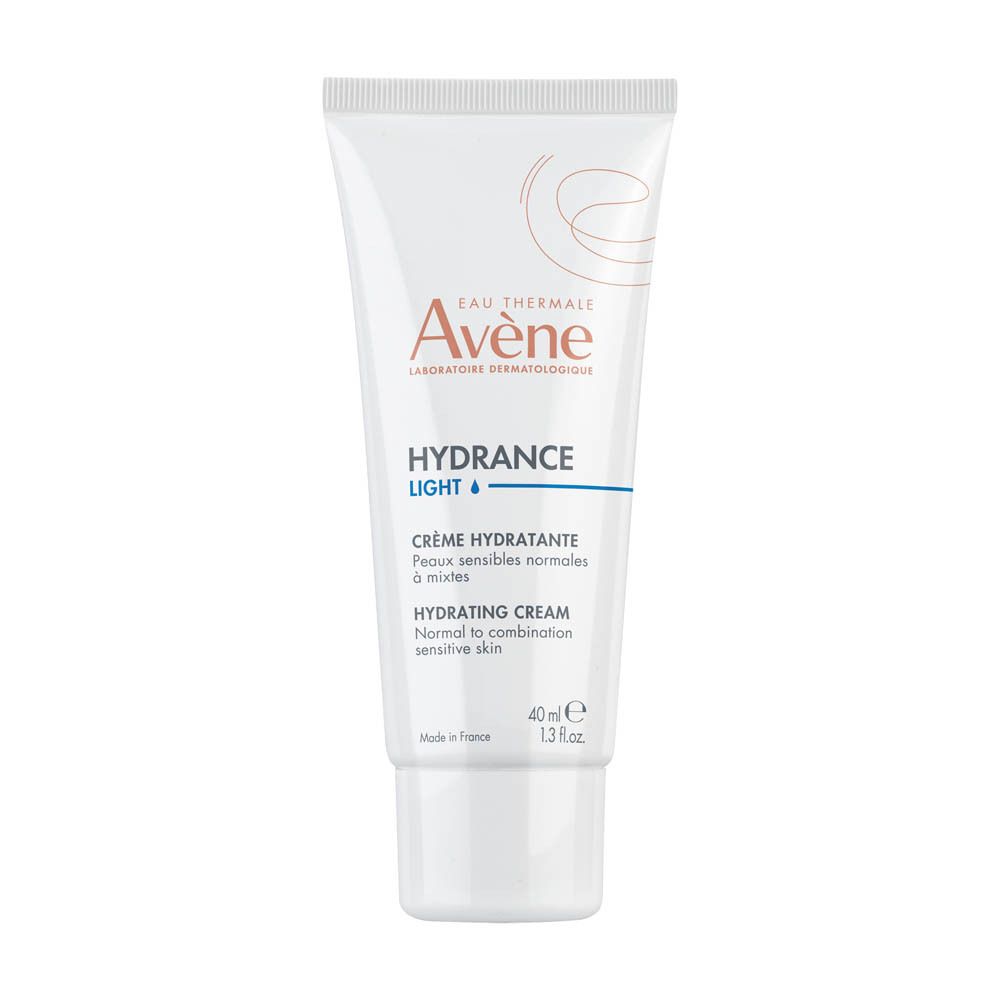 Tube blanc avec texte. Contient une émulsion hydratante. Marque: Avène. Pour peaux normales à mixtes.