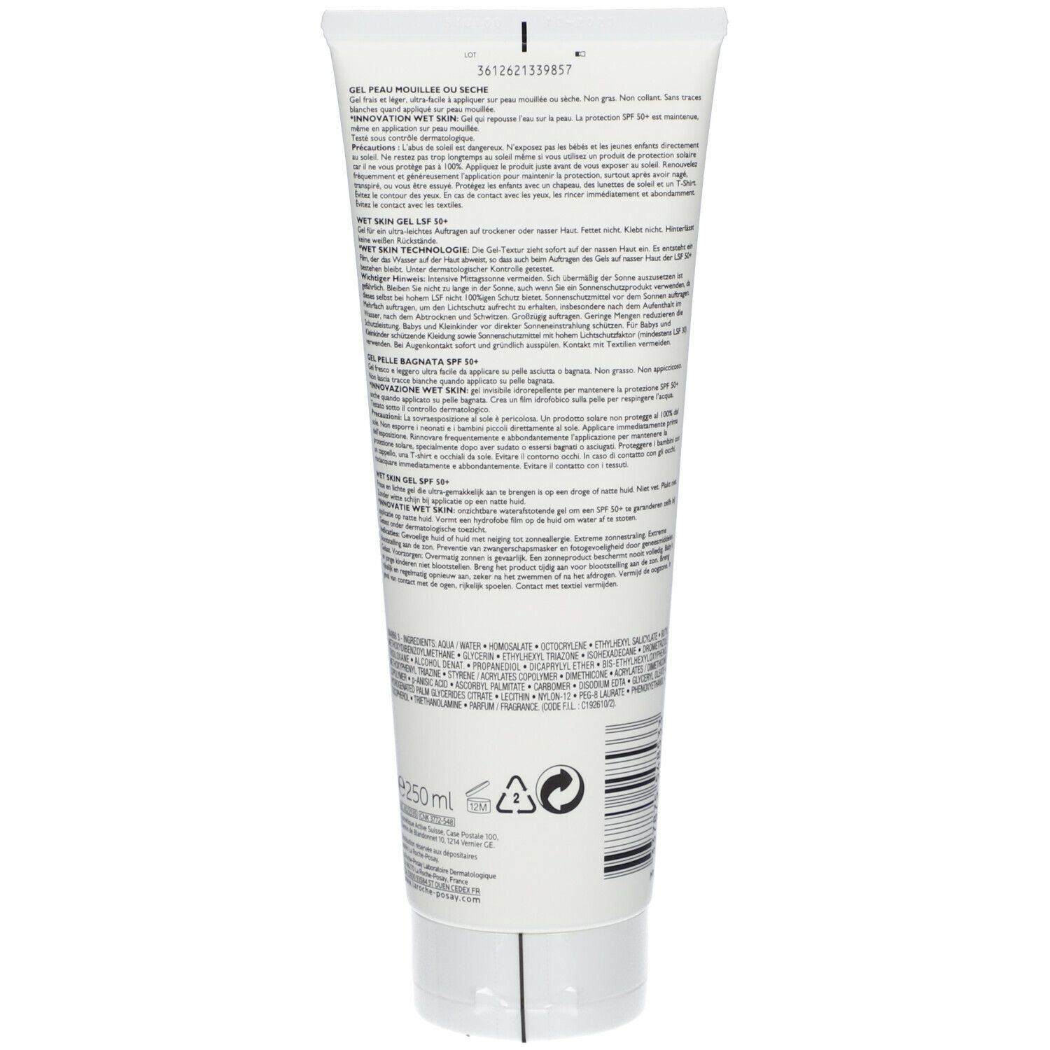 Anthelios Crème Solaire en Gel Peau Mouillée Wet Skin Corps SPF50+ Avec Parfum 250 ml