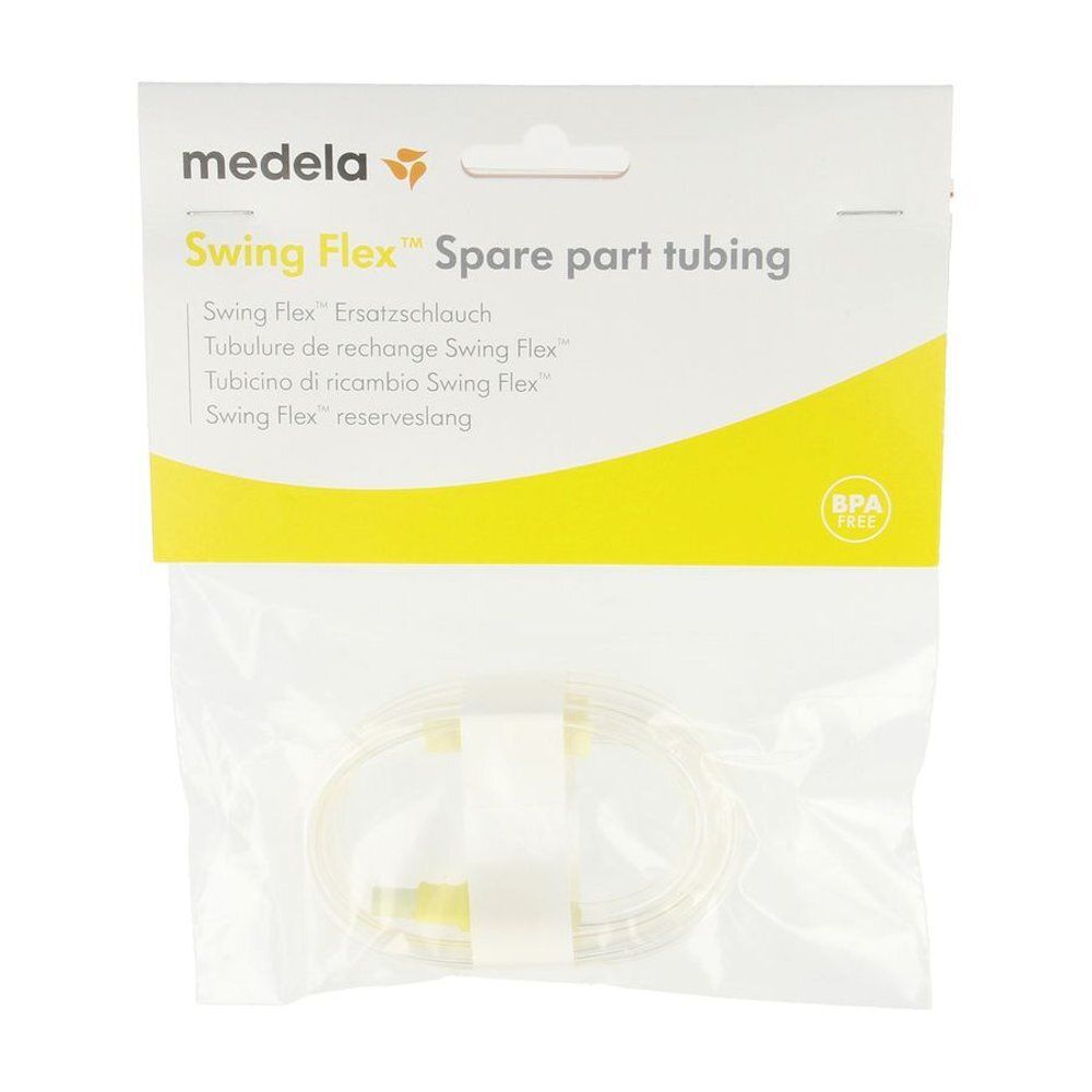 Tuyau de rechange Medela Swing Flex dans son emballage. Tuyau jaune et transparent. Sans BPA.