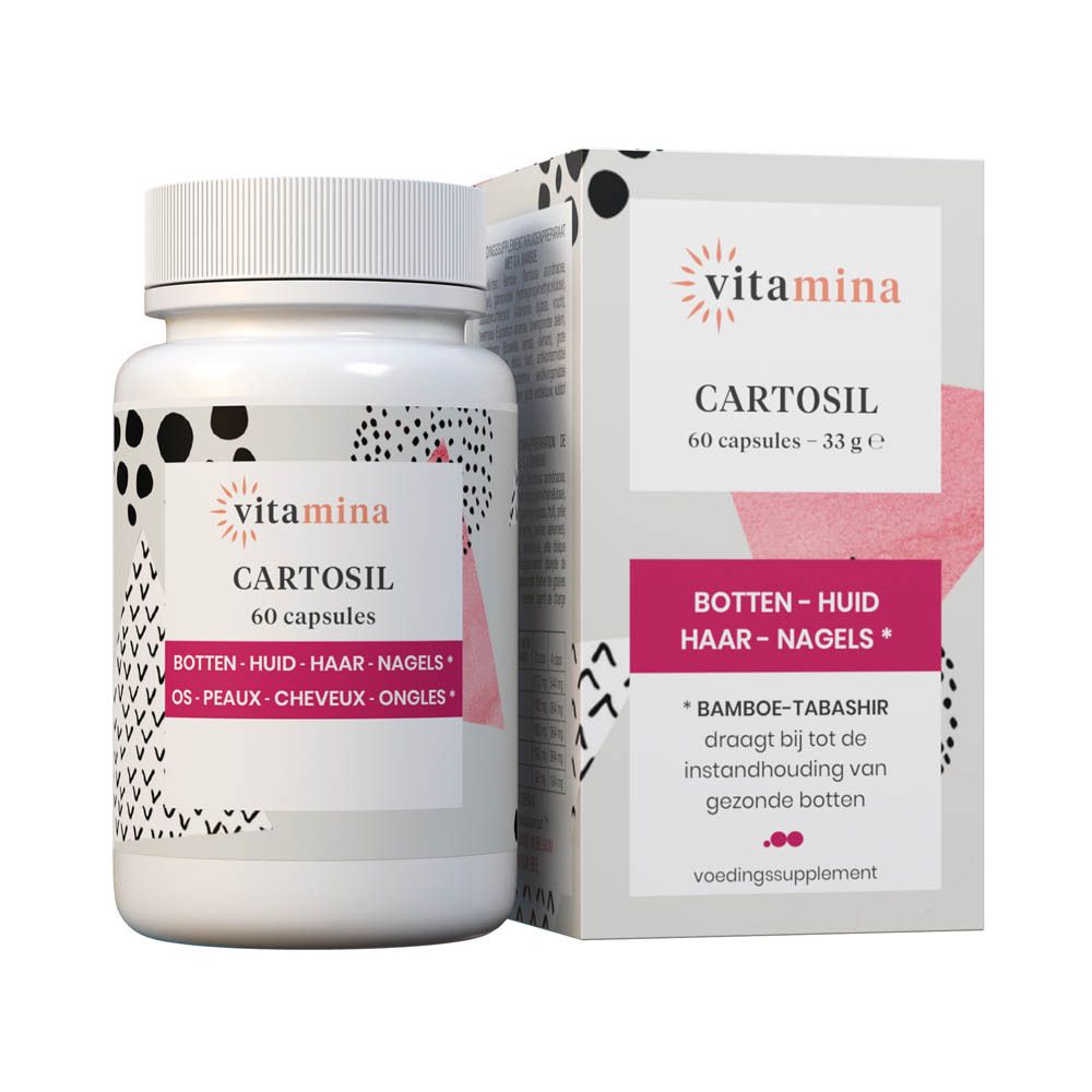 Boîte et emballage Vitamina Cartosil. Pour os, peau, cheveux, ongles.