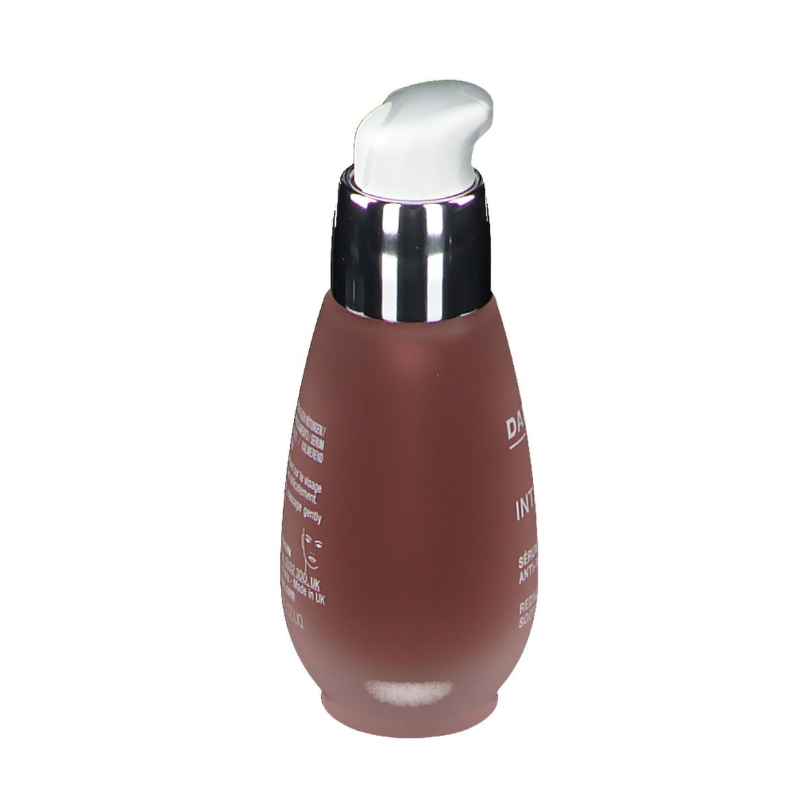 Sérum anti-rougeurs. Flacon pompe. Marque DARPHIN, nom INTRAL. Texte: Sérum apaisant anti-rougeurs, Redness Relief Soothing Serum.