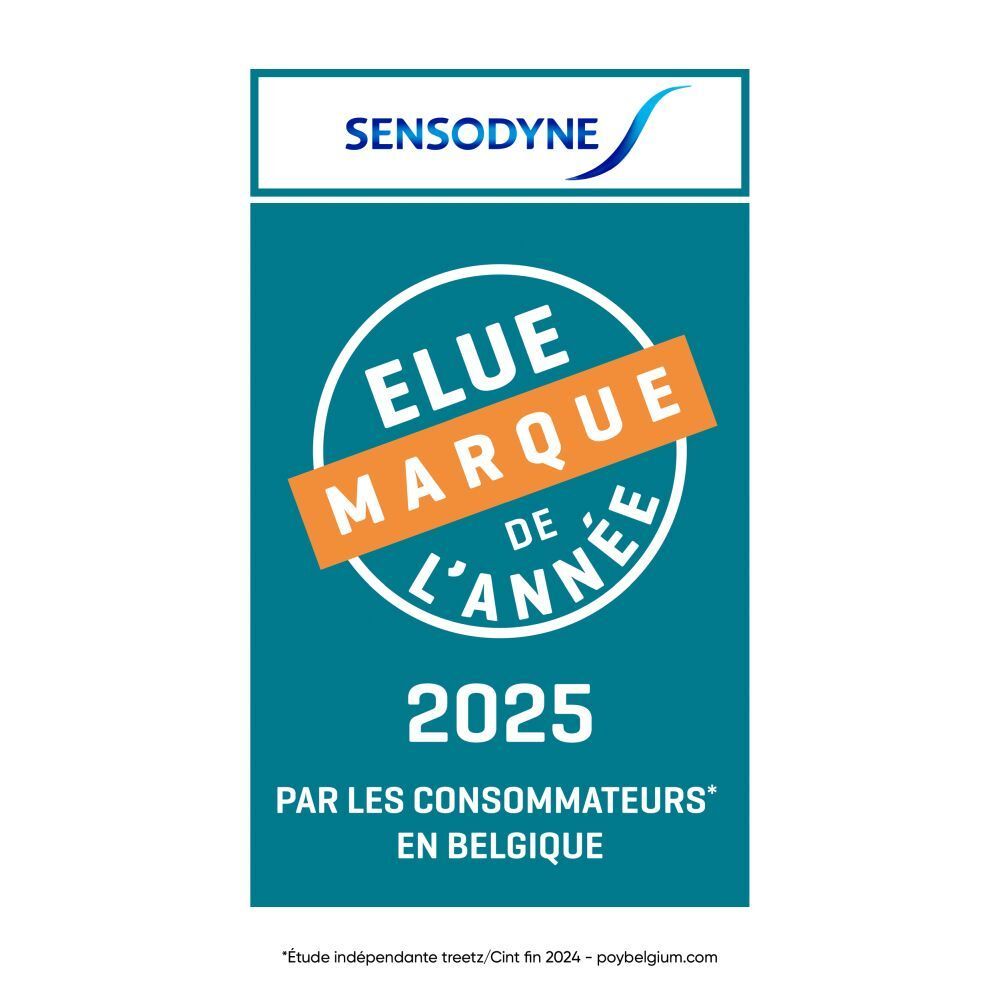 Prix. Bleu, orange et blanc. Texte: ELUE MARQUE DE L'ANNEE 2025 PAR LES CONSOMMATEURS EN BELGIQUE.