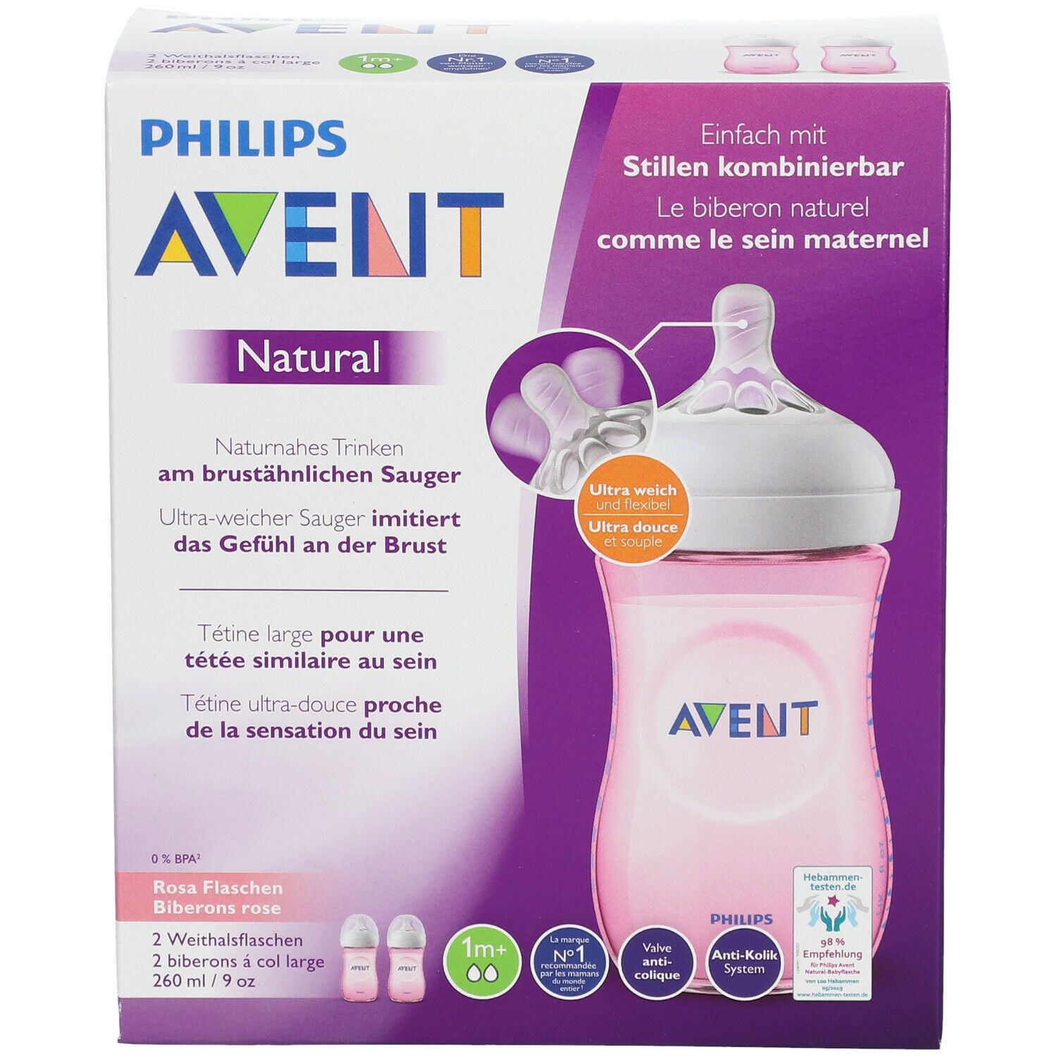 Philips AVENT Natural Biberon naturel rose 260 ml