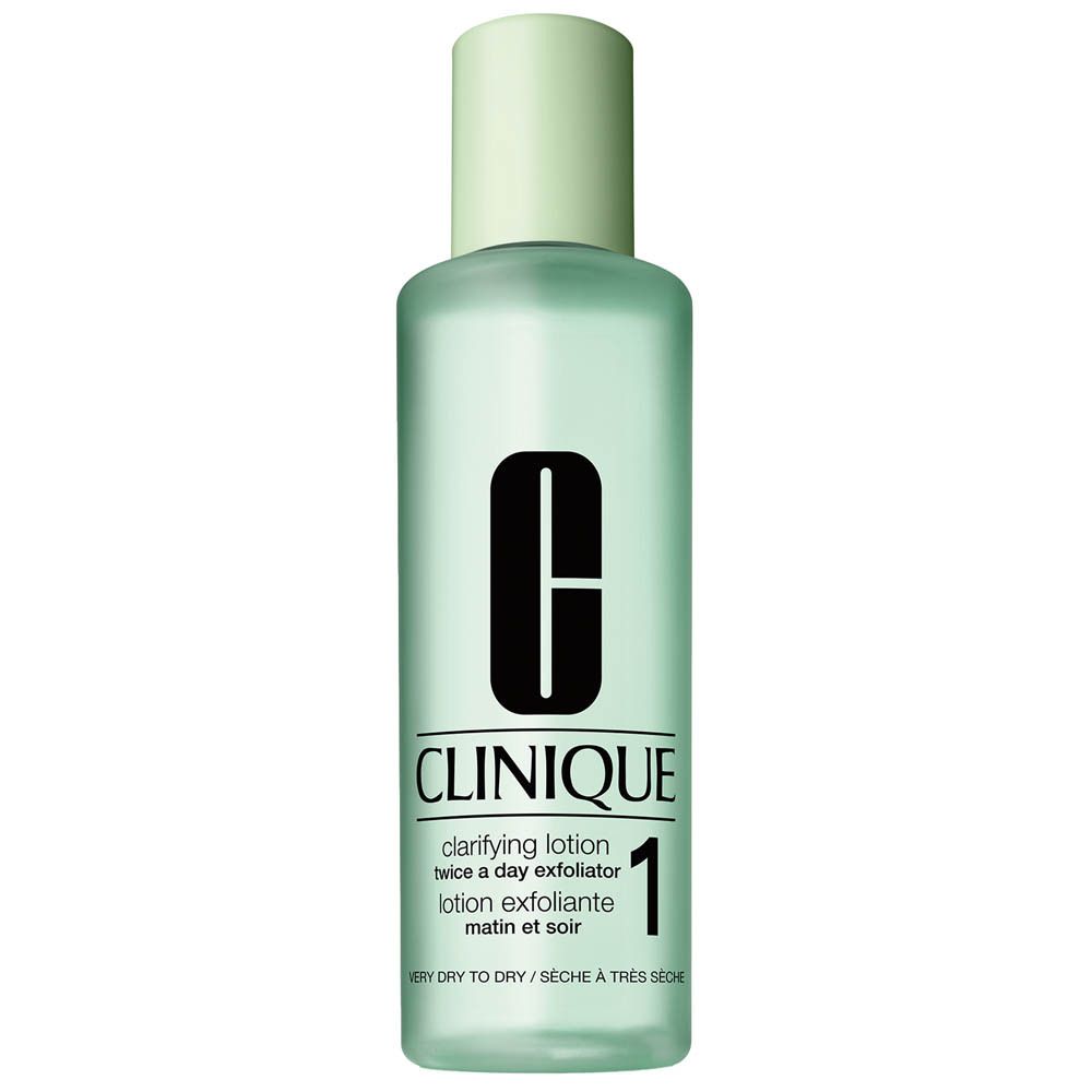 Clinique Clarifying Lotion 1 pour peaux très sèches à sèches. Bouteille vert menthe, 400 ml.