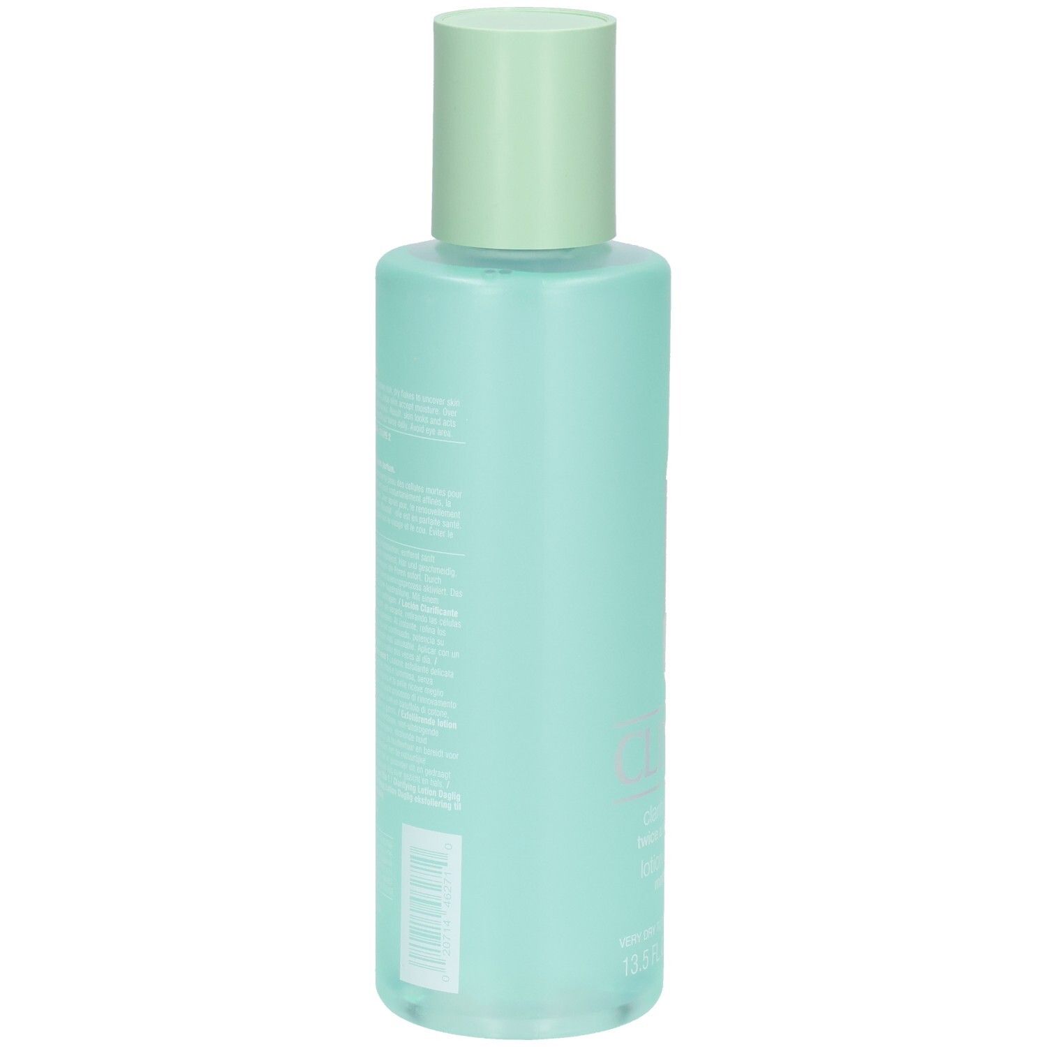Arrière de la bouteille Clinique Clarifying Lotion 1 avec informations produit. 400 ml.