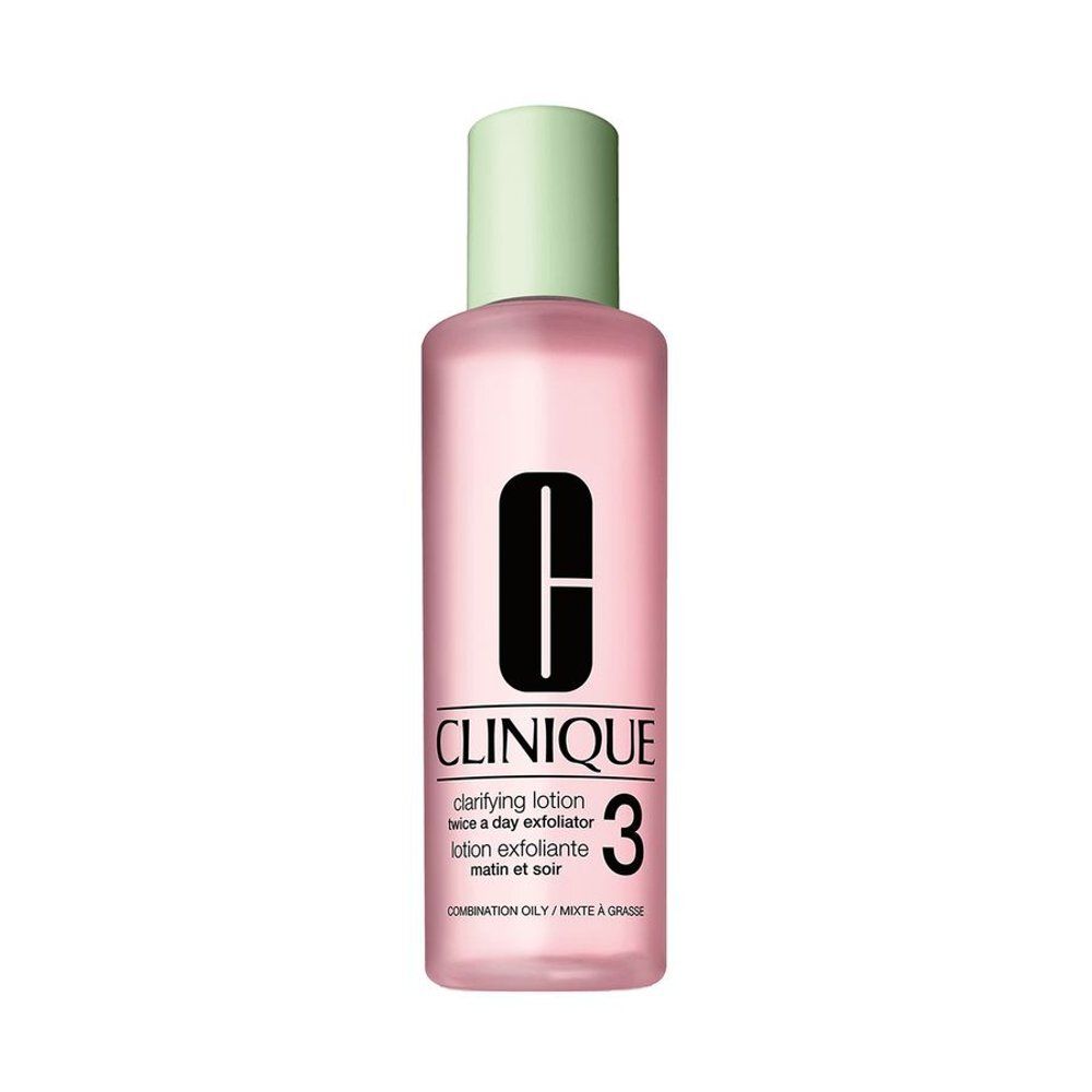 Clinique Clarifying Lotion 3, 400 ml, flacon rose avec bouchon vert clair.