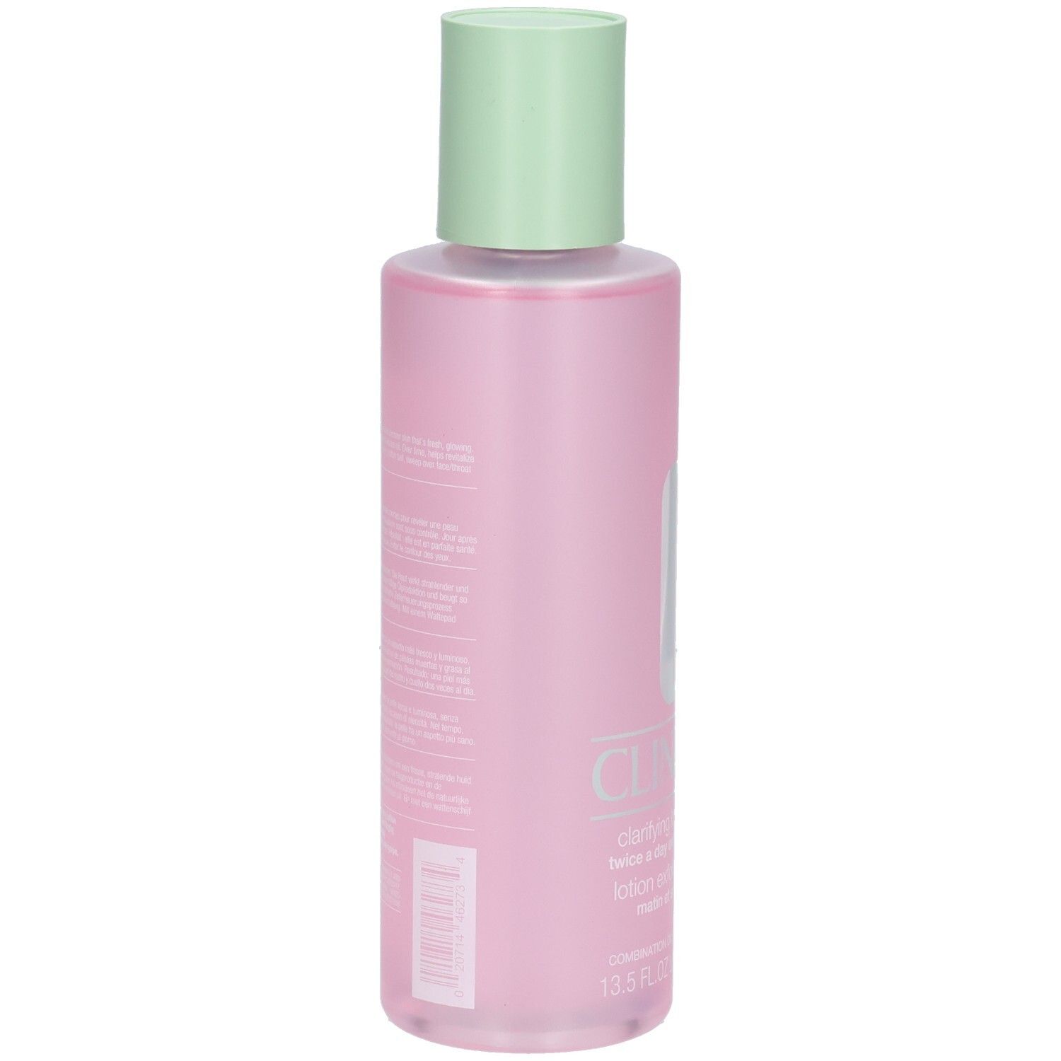 Arrière du flacon Clinique Clarifying Lotion 3, 400 ml, avec texte.