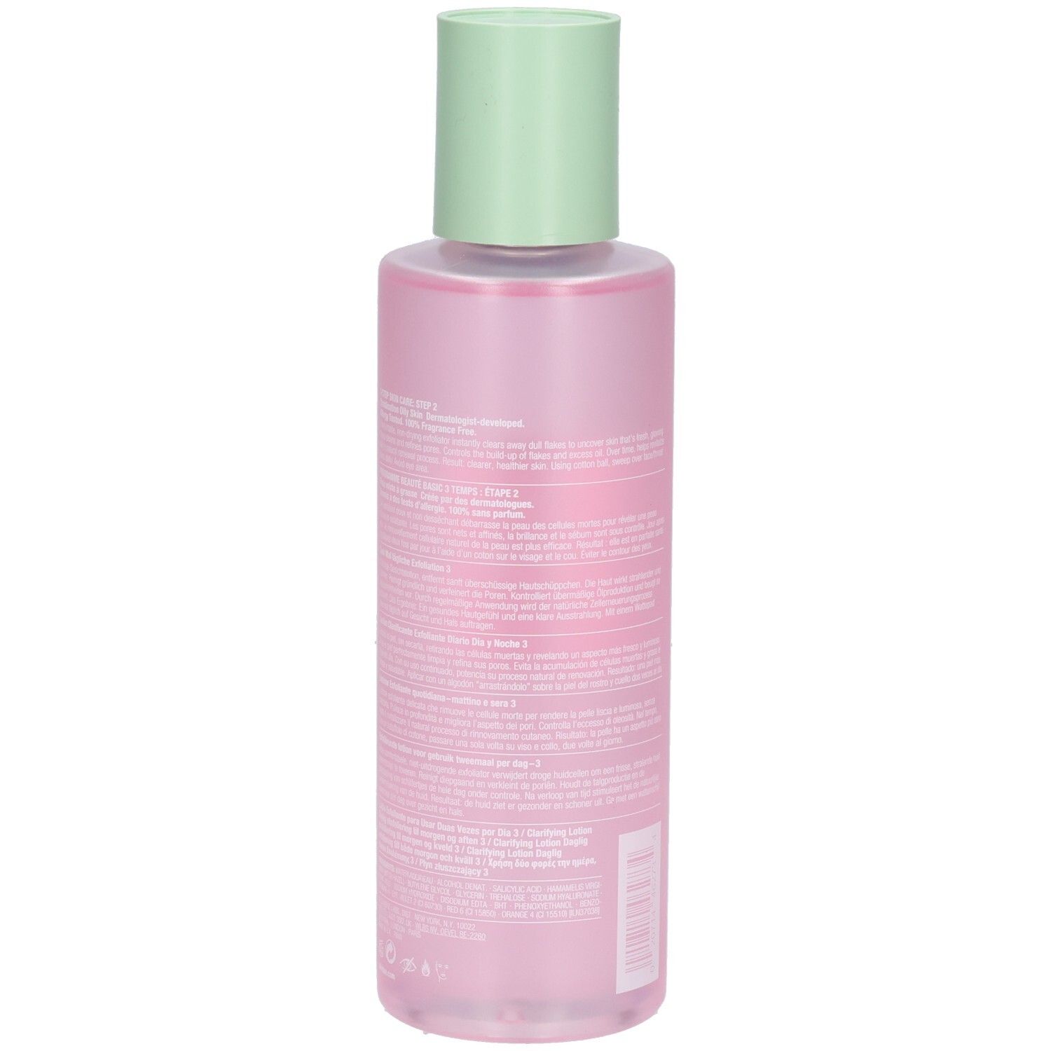 Arrière du flacon Clinique Clarifying Lotion 3, 400 ml, avec texte détaillé.