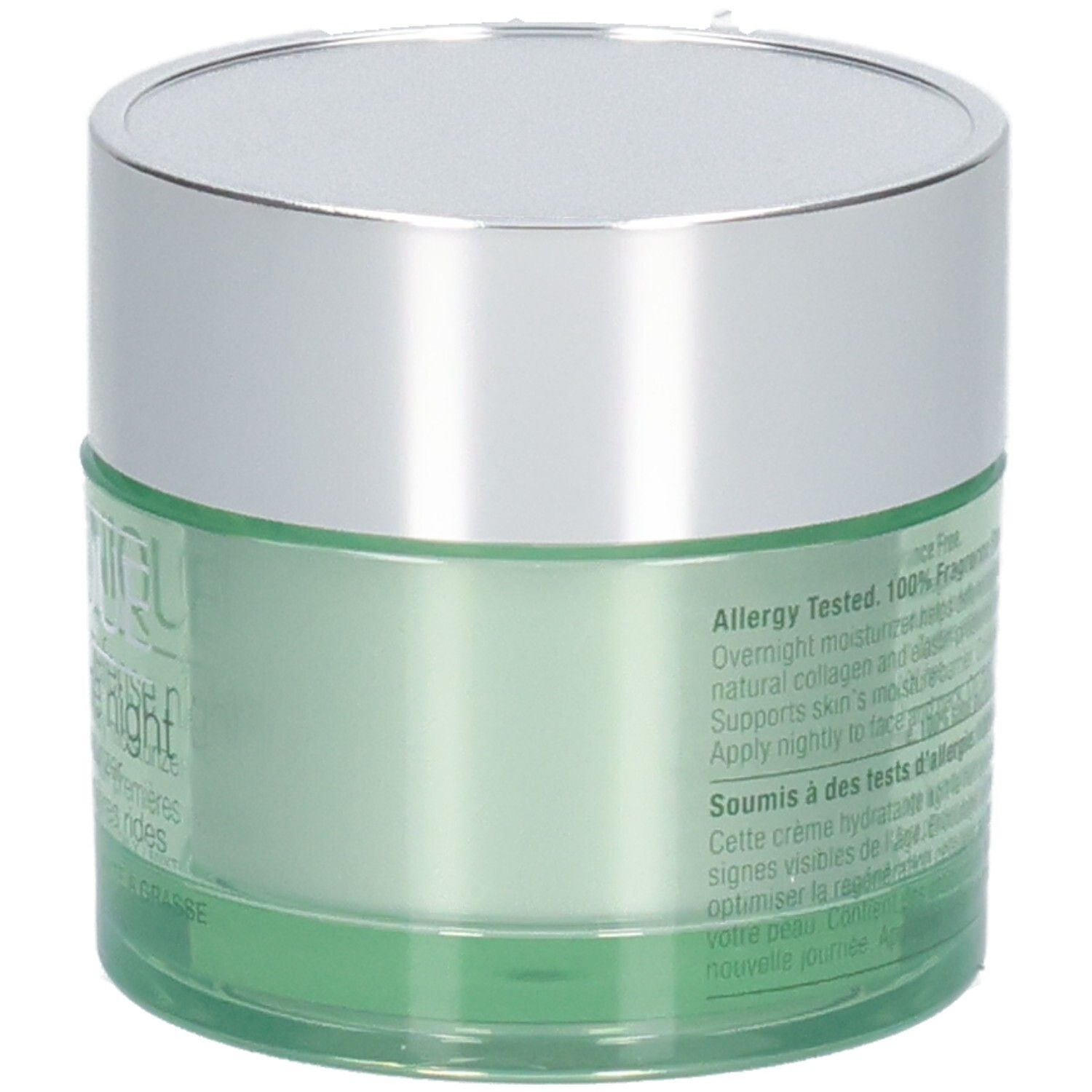 Pot vert avec couvercle argenté. Texte au dos: Allergy Tested. 100% Fragrance Free.