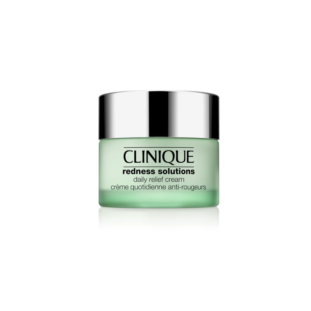 Crème apaisante Clinique Redness Solutions avec couvercle argenté.