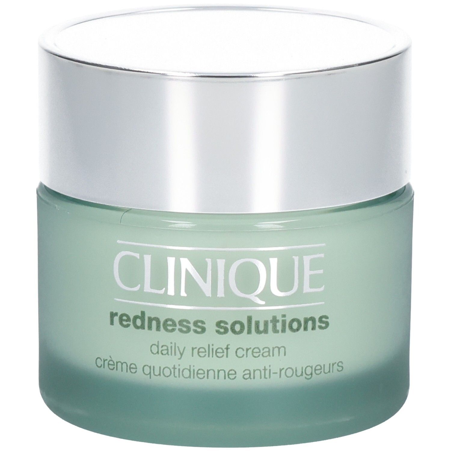 Crème apaisante Clinique Redness Solutions avec couvercle argenté.