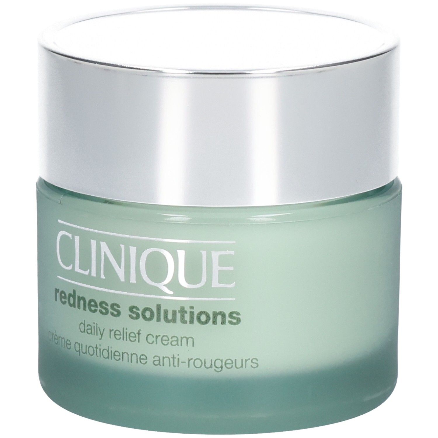 Crème apaisante Clinique Redness Solutions avec couvercle argenté.