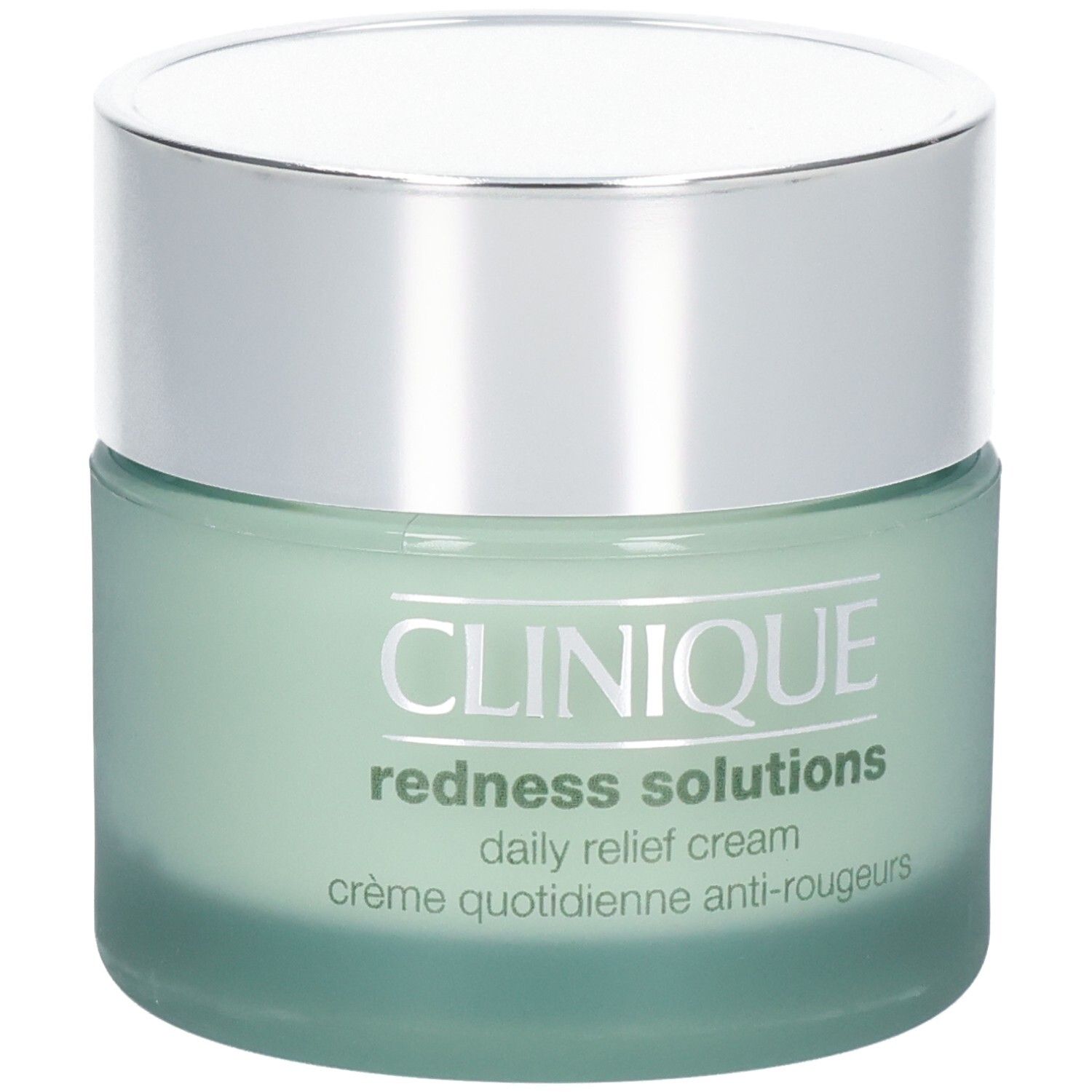 Crème apaisante Clinique Redness Solutions avec couvercle argenté.