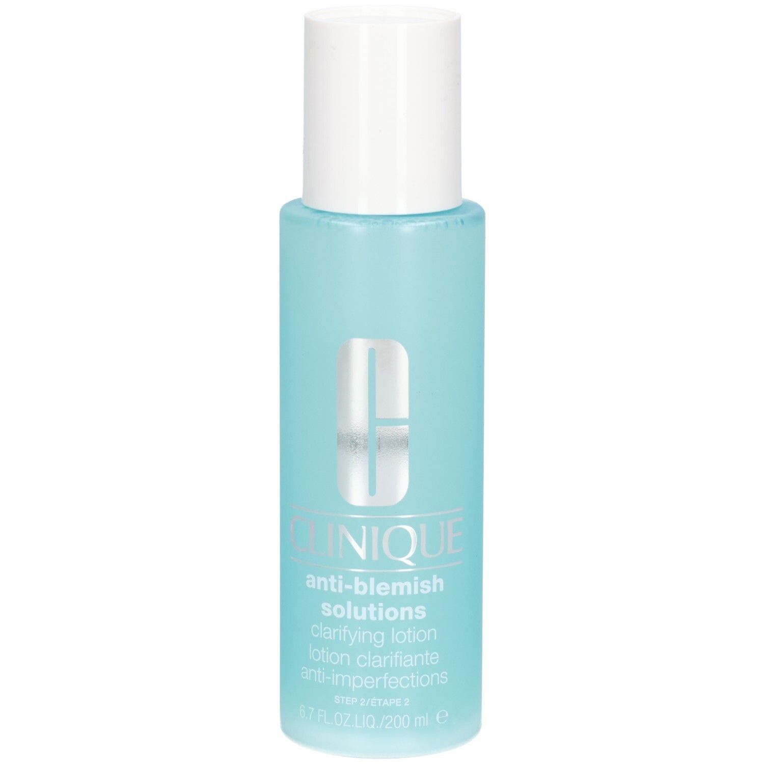 Clinique Anti-Blemish Solutions Clarifying Lotion, flacon de 200 ml, vue de face avec logo.