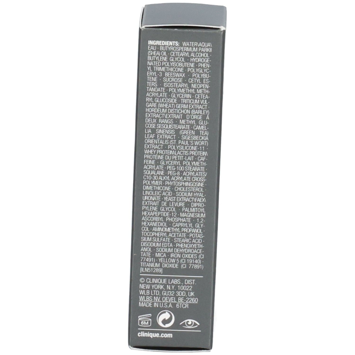 Côté de la boîte avec les ingrédients de la crème anti-âge pour les yeux Clinique For Men.