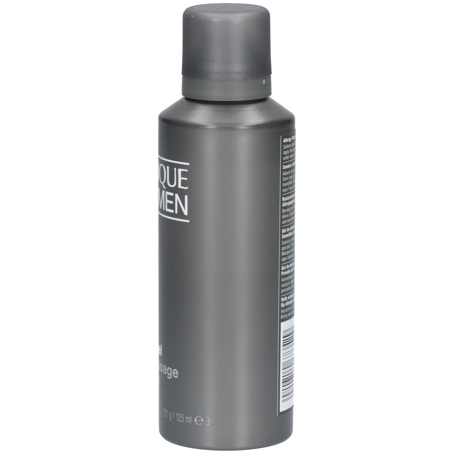Flacon de gel de rasage Clinique For Men à l'aloe, vue de côté.