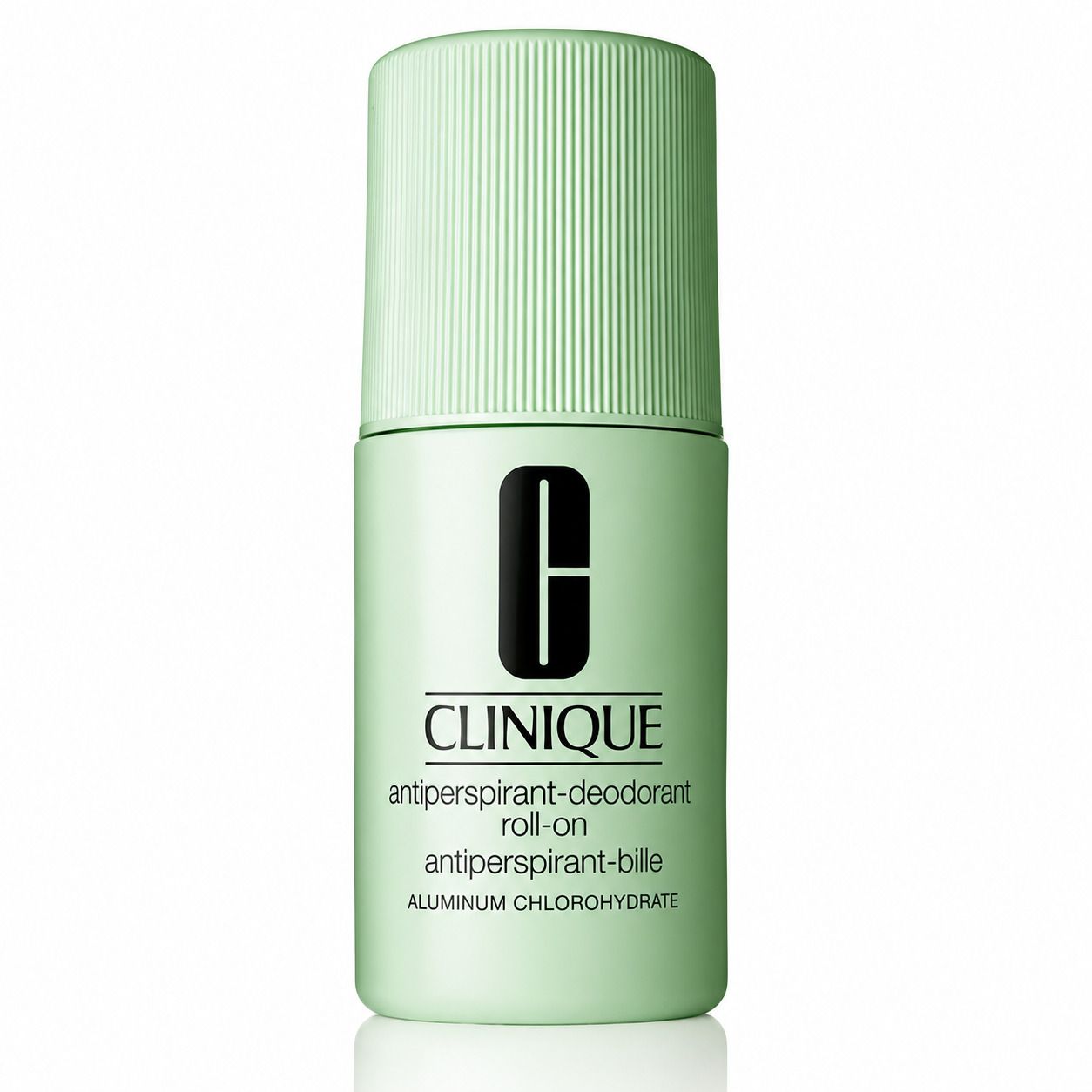 Clinique For Men Antiperspirant-Deodorant Roll-on dans un flacon vert clair avec logo et nom du produit.