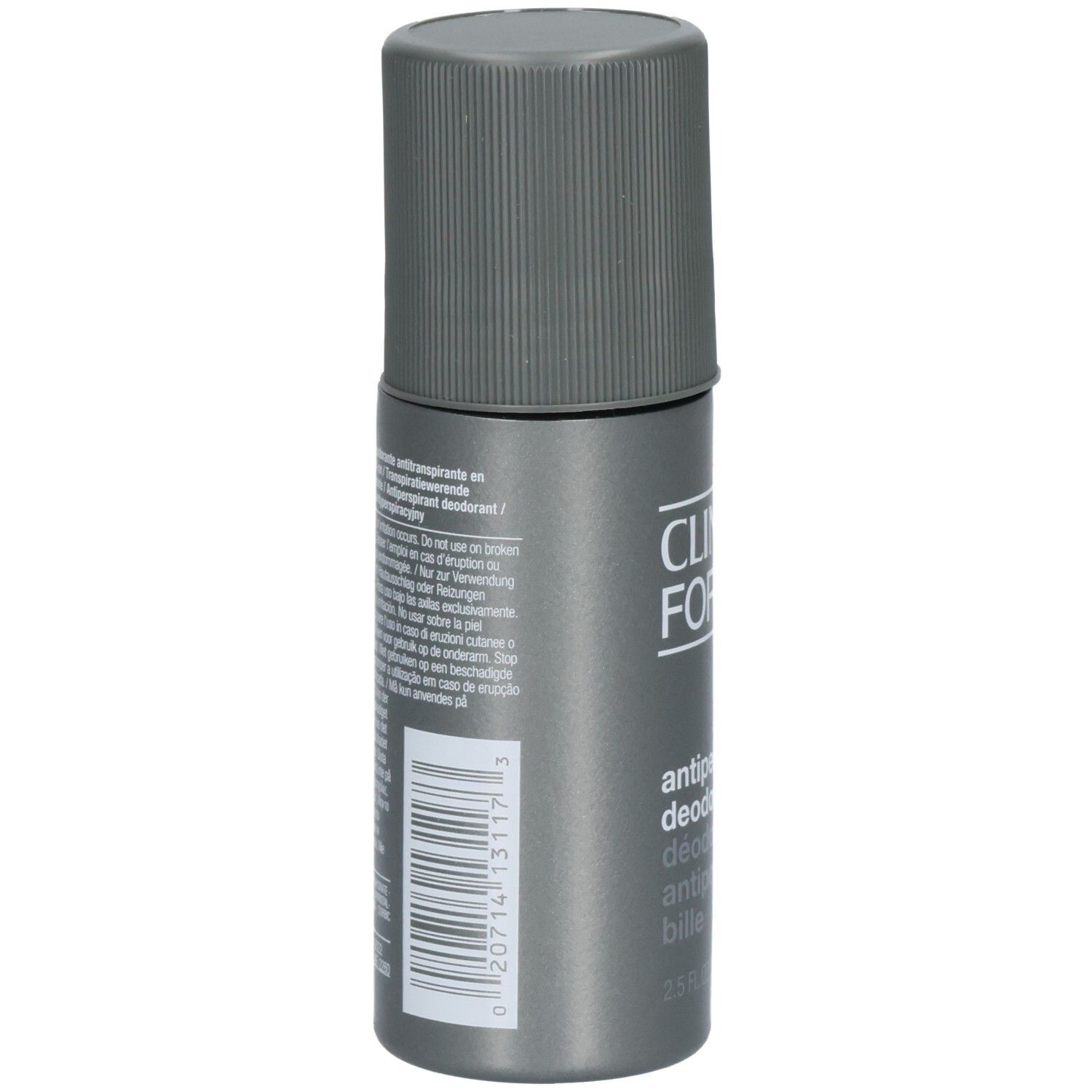 Arrière du Clinique For Men Antiperspirant-Deodorant Roll-on avec code-barres et informations produit.