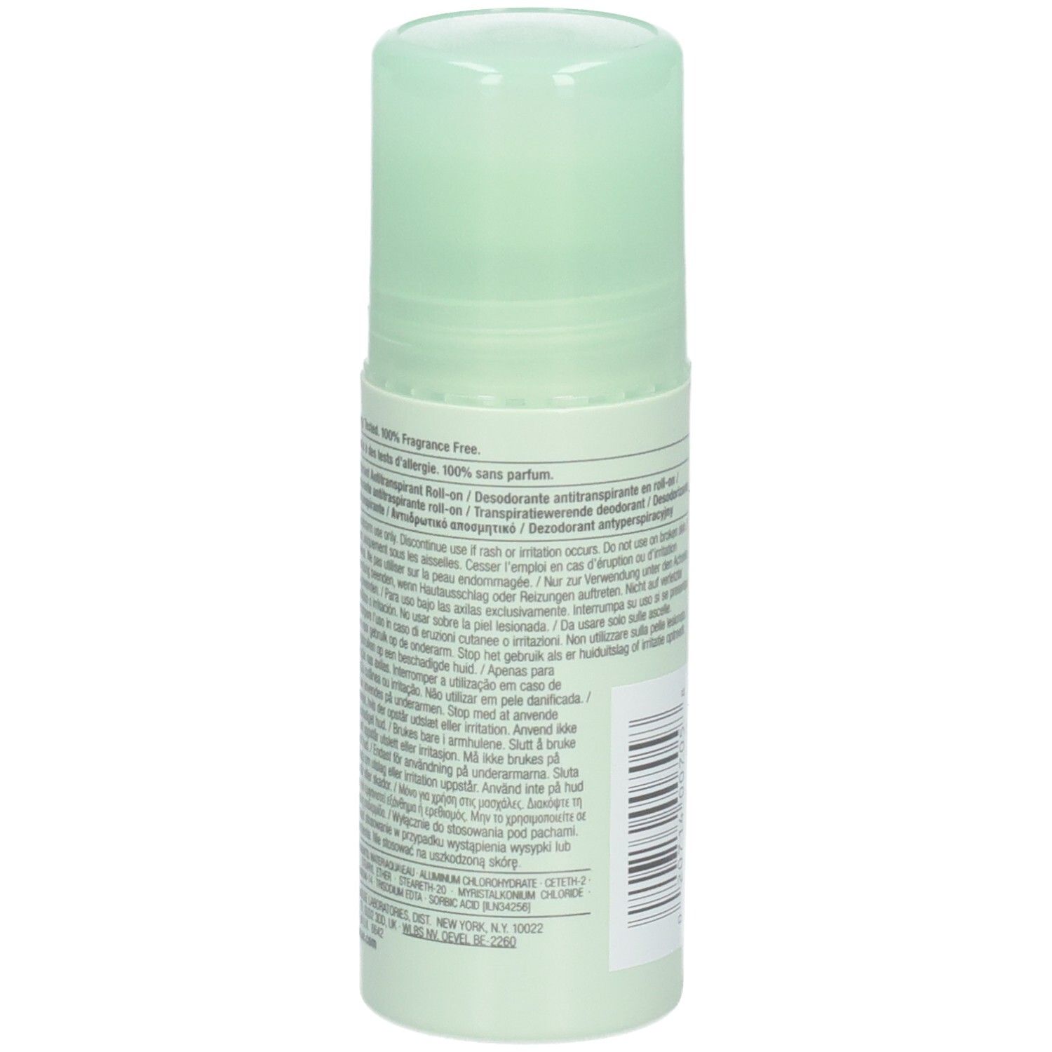 Clinique Antiperspirant Deodorant Roll-On, dos avec instructions d'utilisation détaillées.
