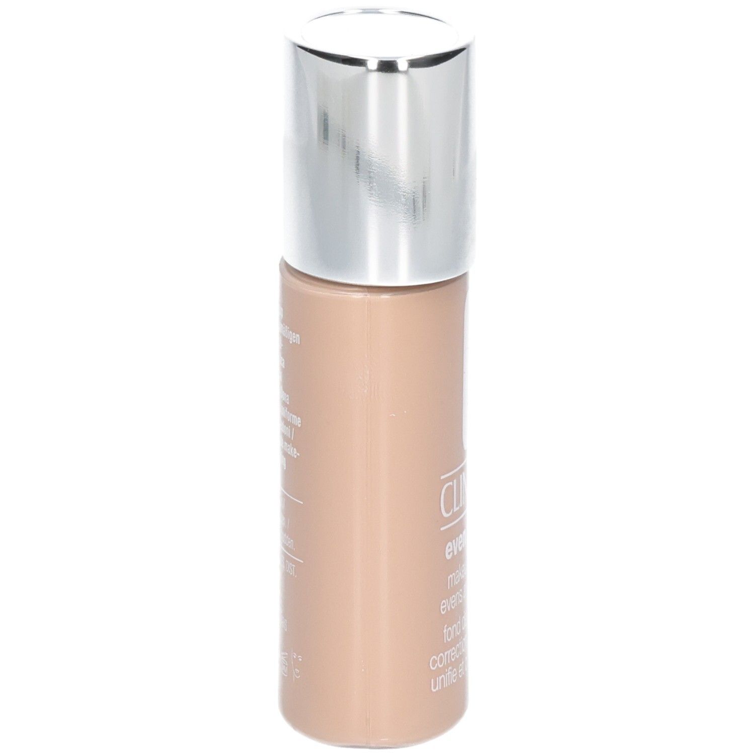 Clinique Even Better Makeup SPF 15, Ivory. Vue latérale du flacon avec bouchon argenté.