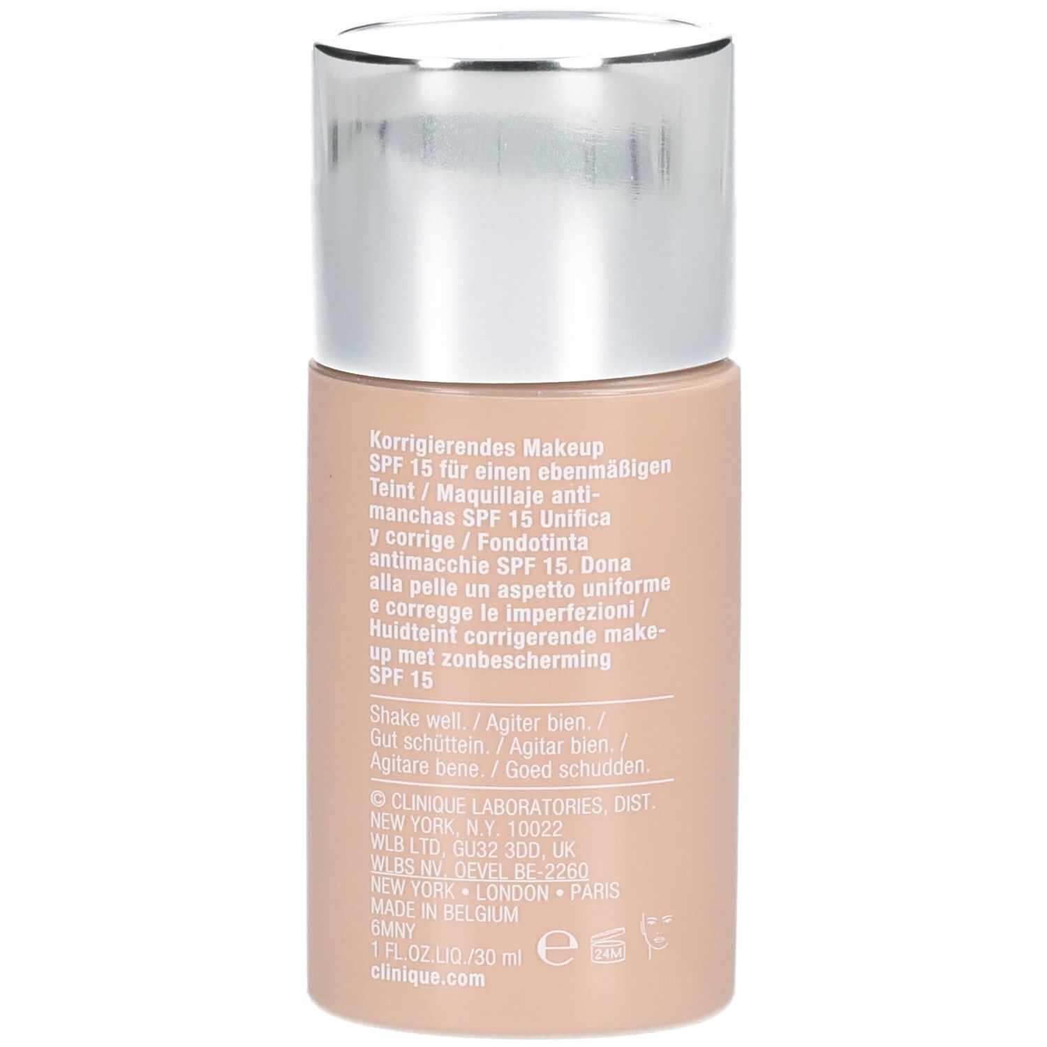 Clinique Even Better Makeup SPF 15, Ivory. Arrière du flacon avec informations produit.