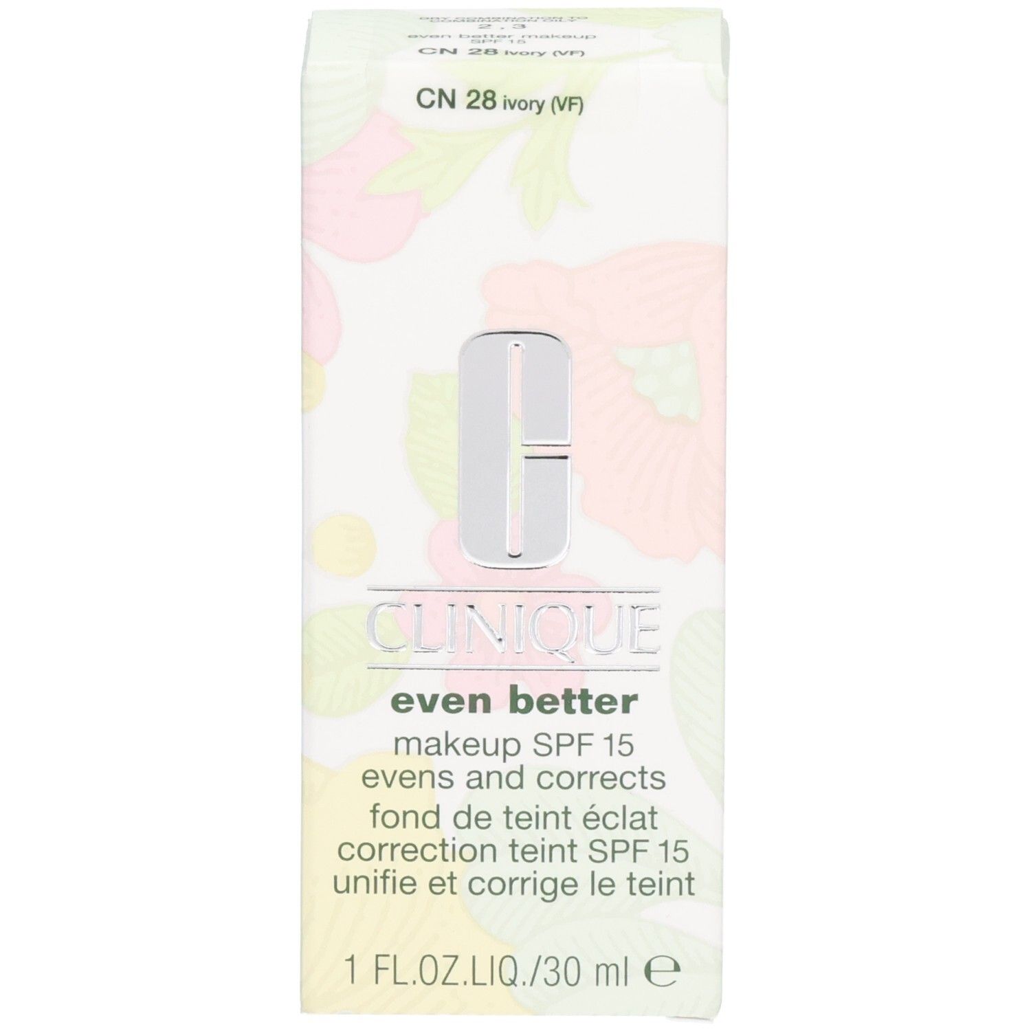 Clinique Even Better Makeup SPF 15, Ivory. Boîte avec motif floral.