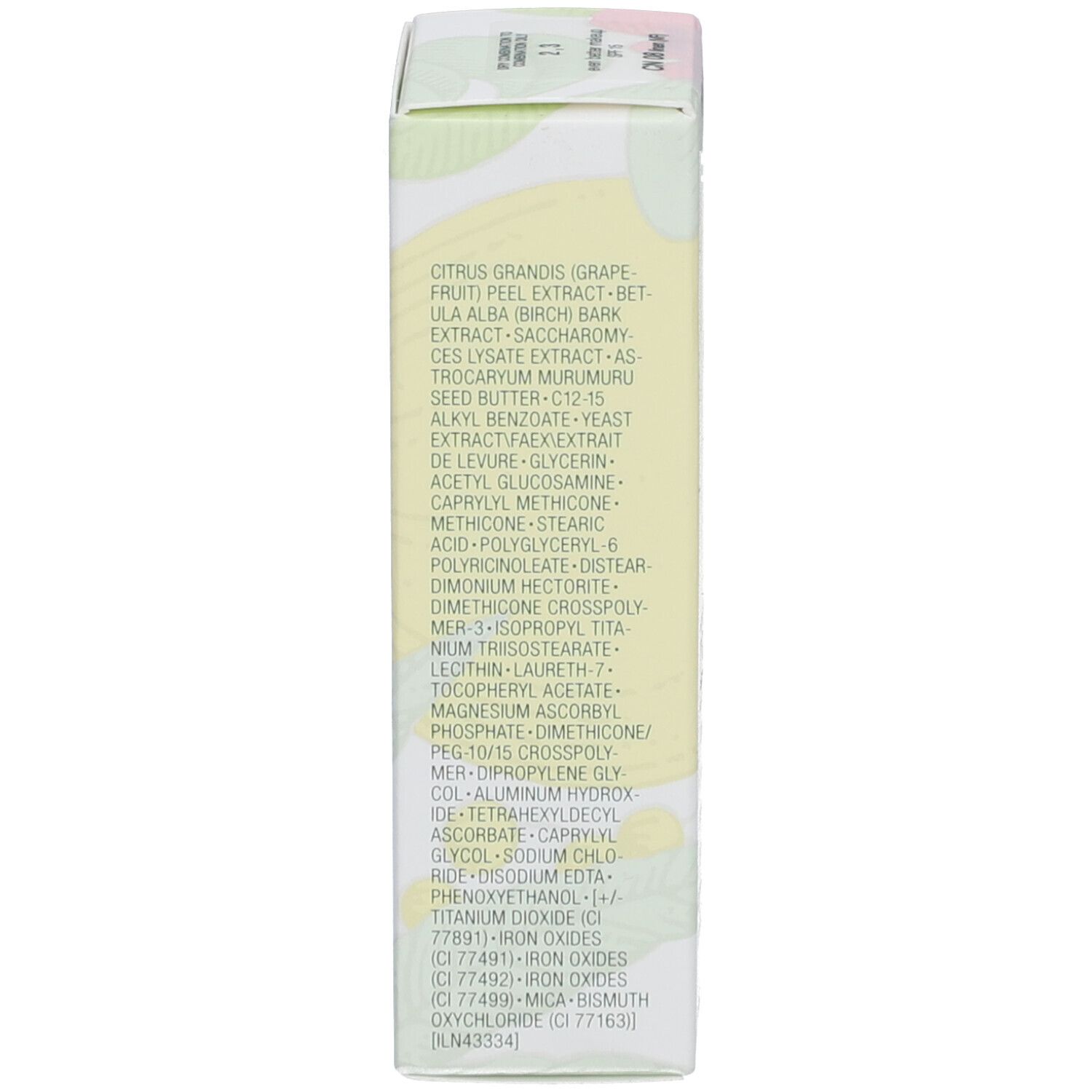 Côté de l'emballage de Clinique Even Better Fond de Teint SPF 15. Liste des ingrédients en anglais.