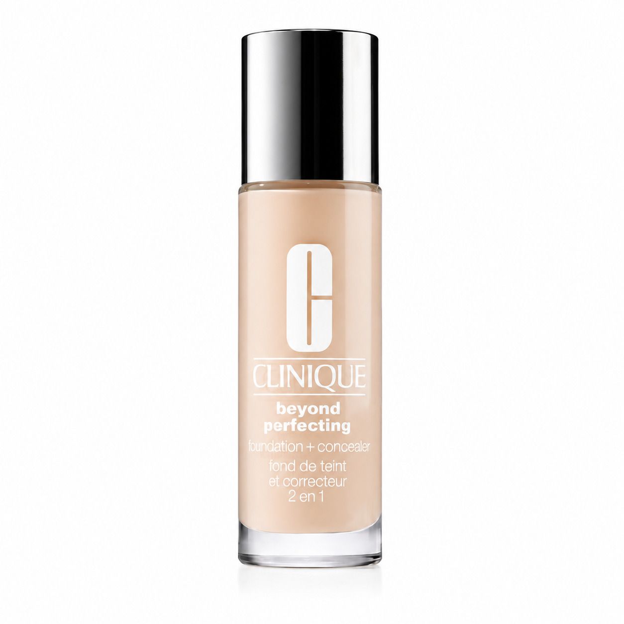 Flacon Clinique Beyond Perfecting Foundation + Concealer, vue de face.