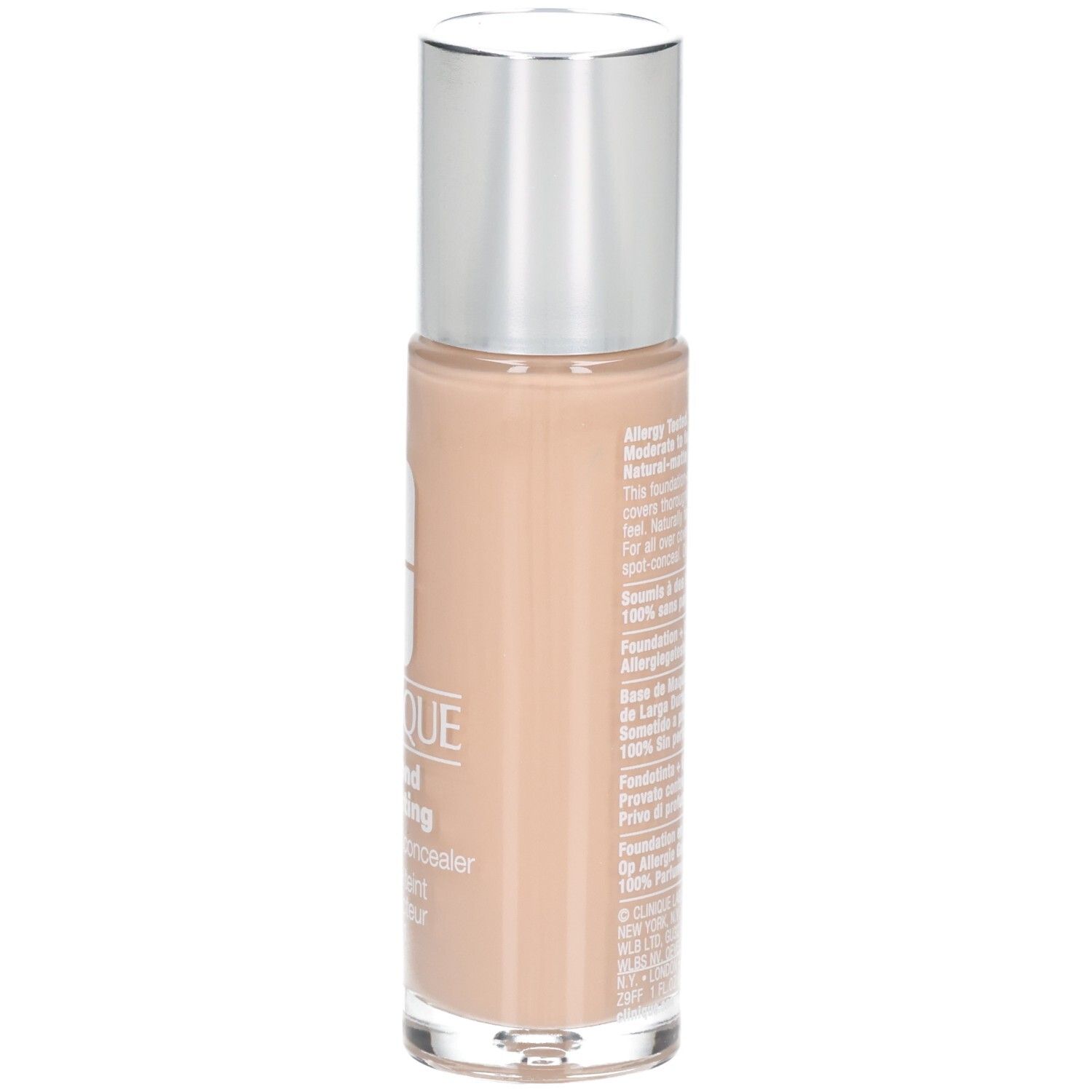 Vue latérale du flacon Clinique Beyond Perfecting Foundation + Concealer.