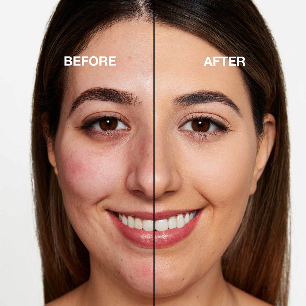 Comparaison avant-après d'un visage montrant du maquillage.