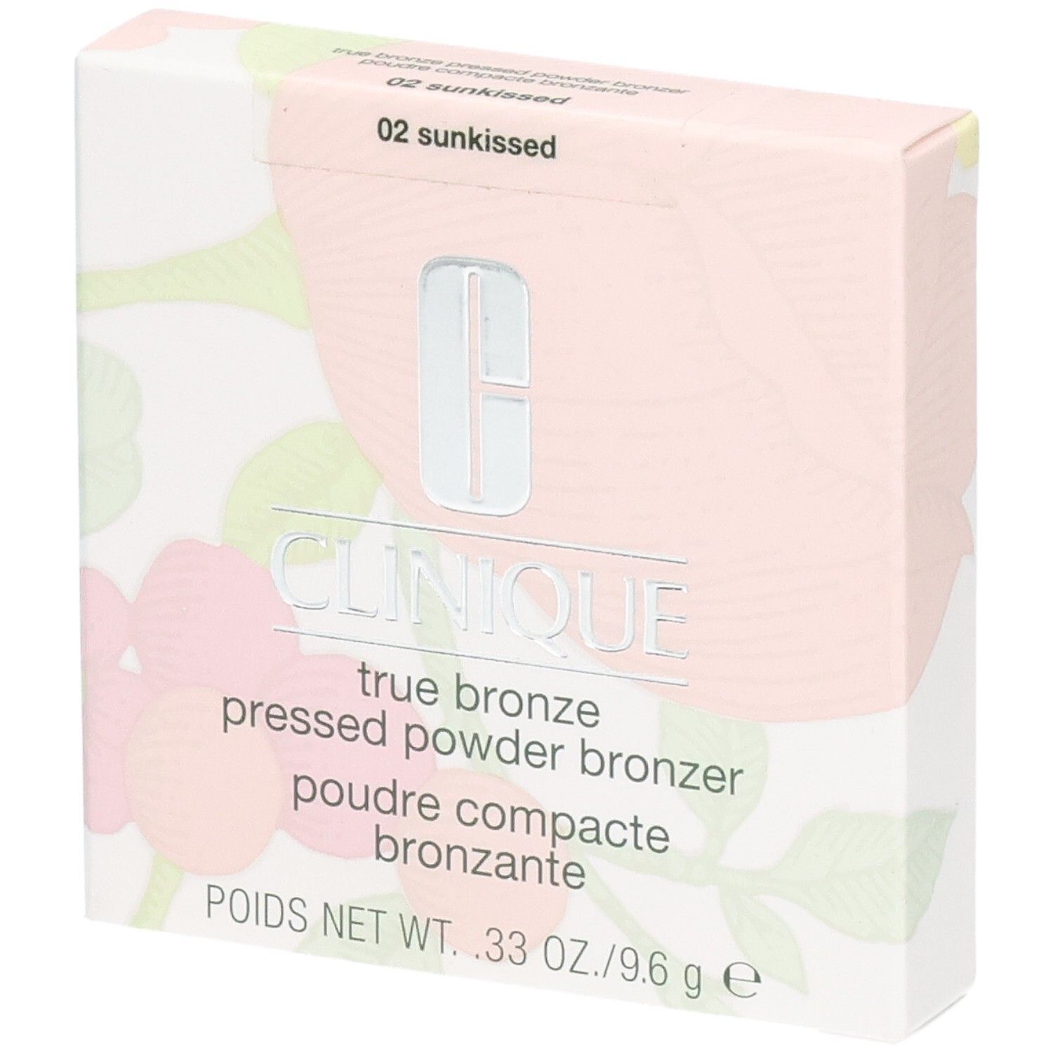 Clinique True Bronze Pressed Powder Bronzer, teinte 02 Sunkissed, dans son emballage.