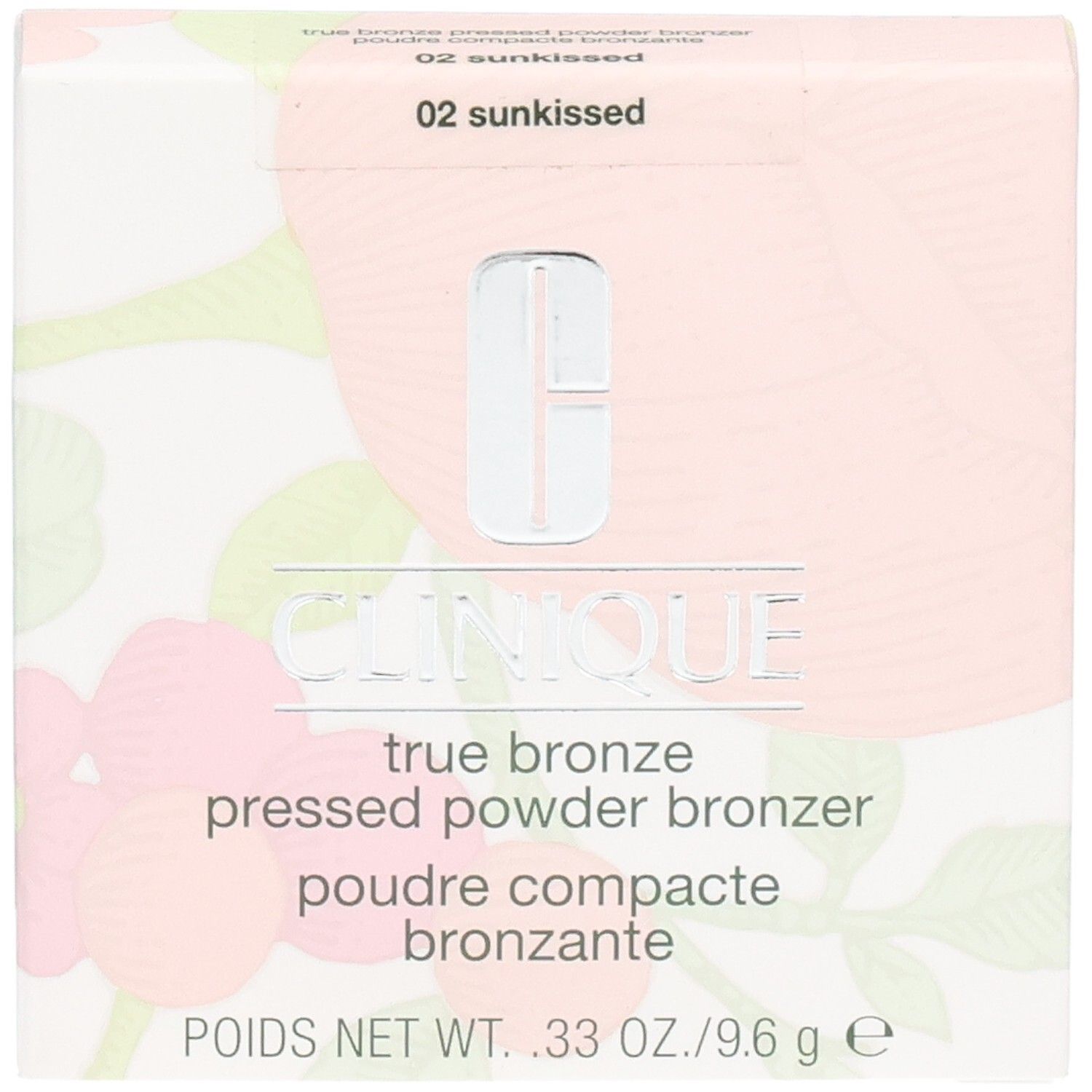 Clinique True Bronze Pressed Powder Bronzer, teinte 02 Sunkissed, face avant de l'emballage.