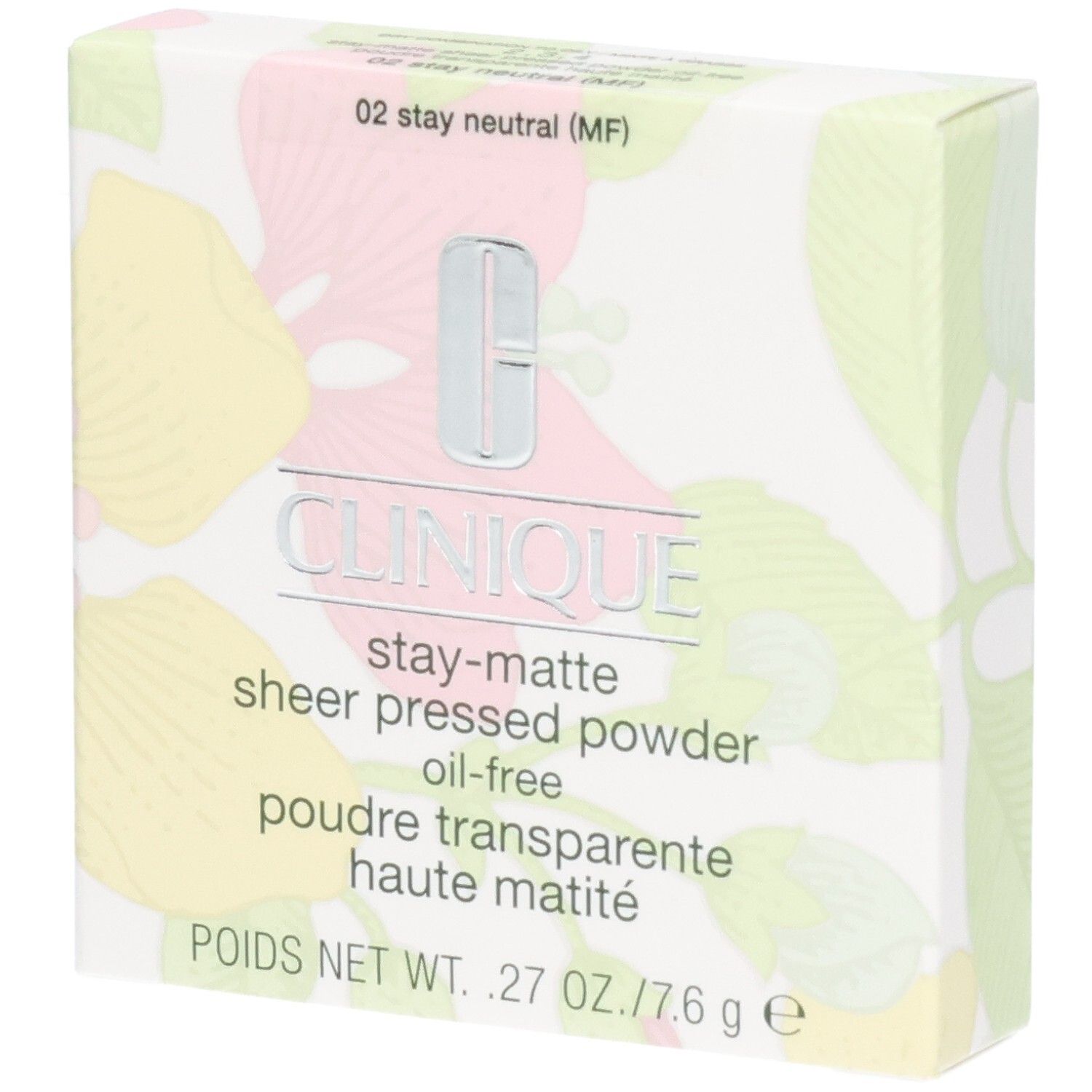 Emballage Clinique Stay-Matte Sheer Pressed Powder, teinte 02 Stay Neutral.
