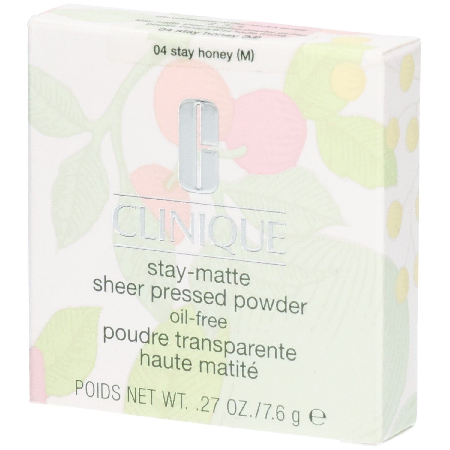 Emballage Clinique Stay-Matte Sheer Pressed Powder, teinte 04 Stay Honey.