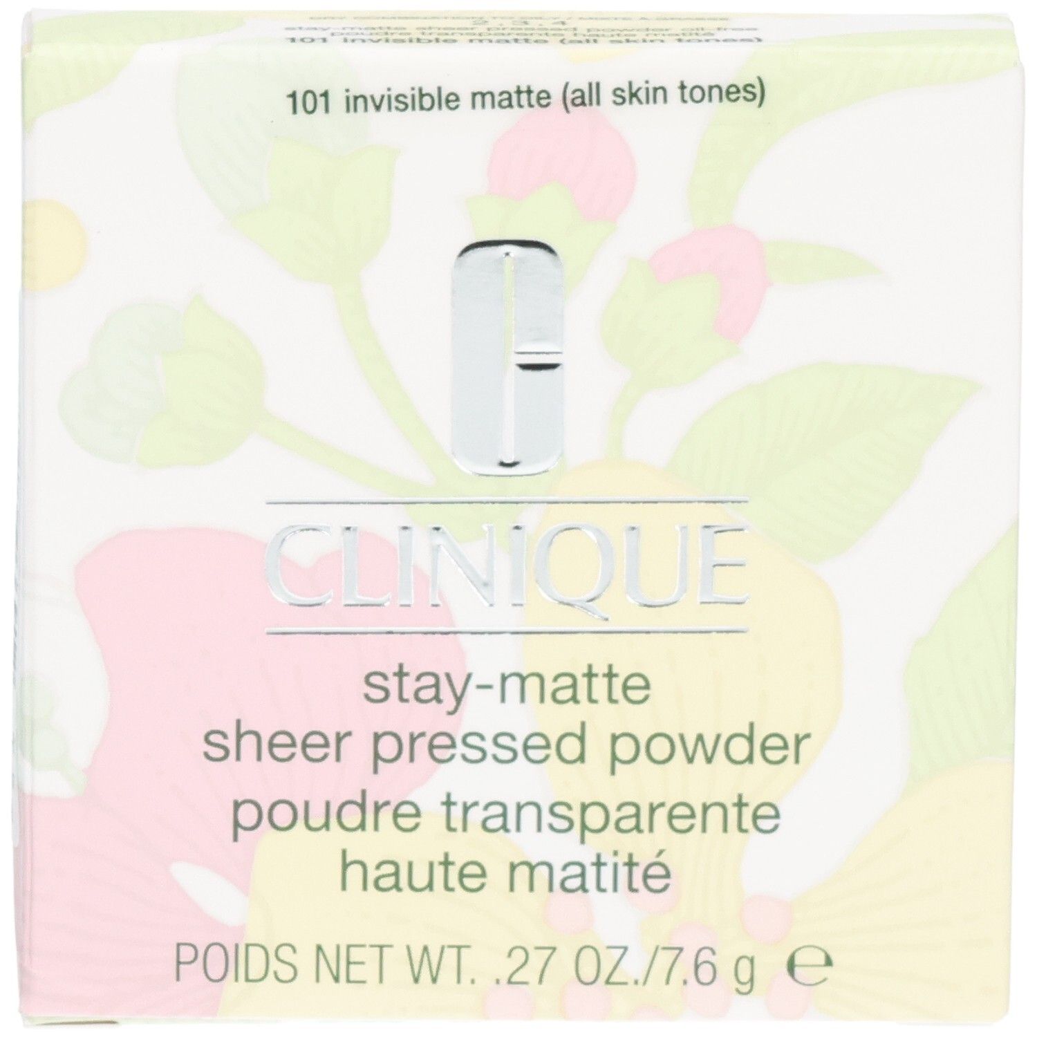 Boîte de poudre compacte Clinique Stay-Matte Sheer, teinte 101 Invisible Matte.