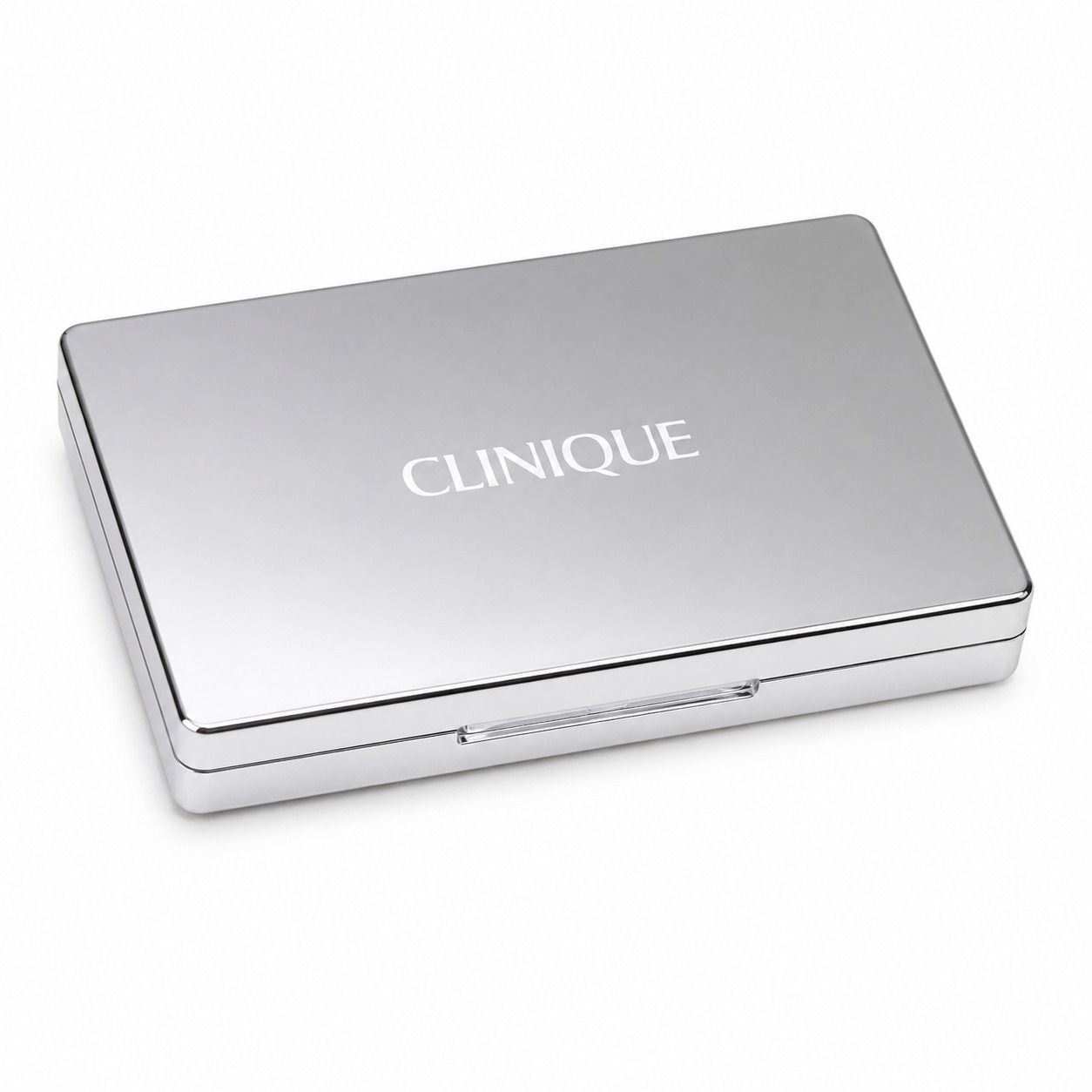 Boîte Clinique fermée, couleur argent, avec logo.