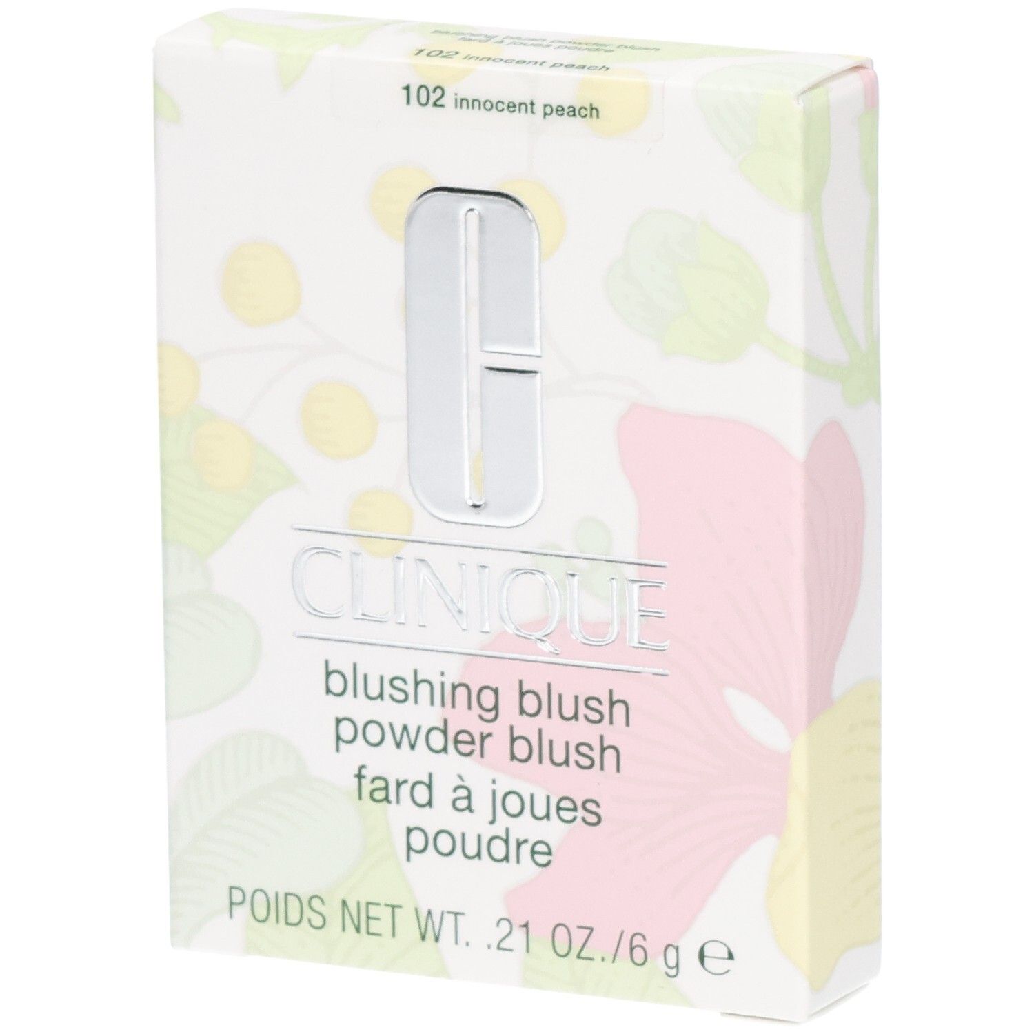 Boîte Clinique Blushing Blush, teinte 102 Innocent Peach. 6g.