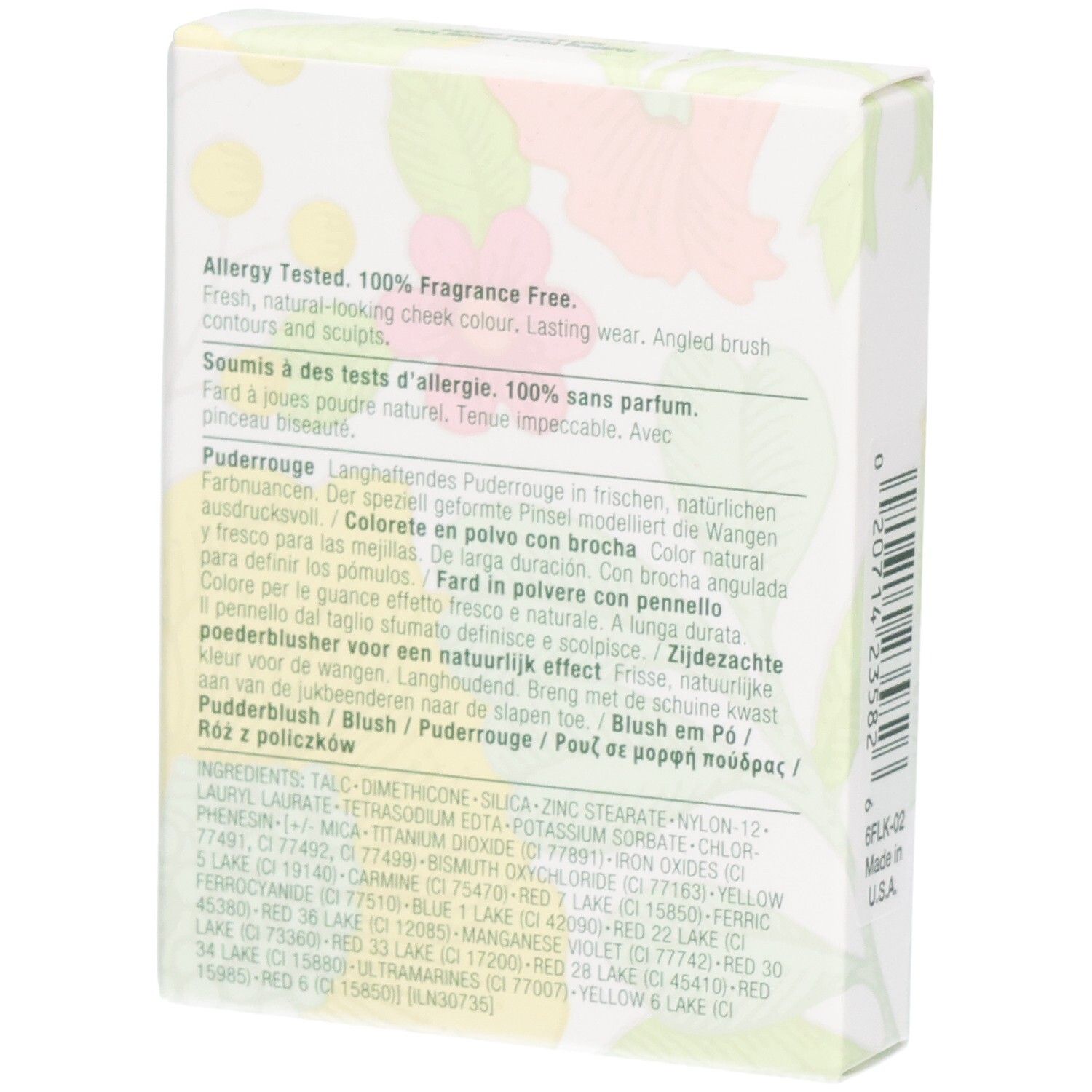 Boîte Clinique Blushing Blush, dos avec ingrédients et instructions. 6g.