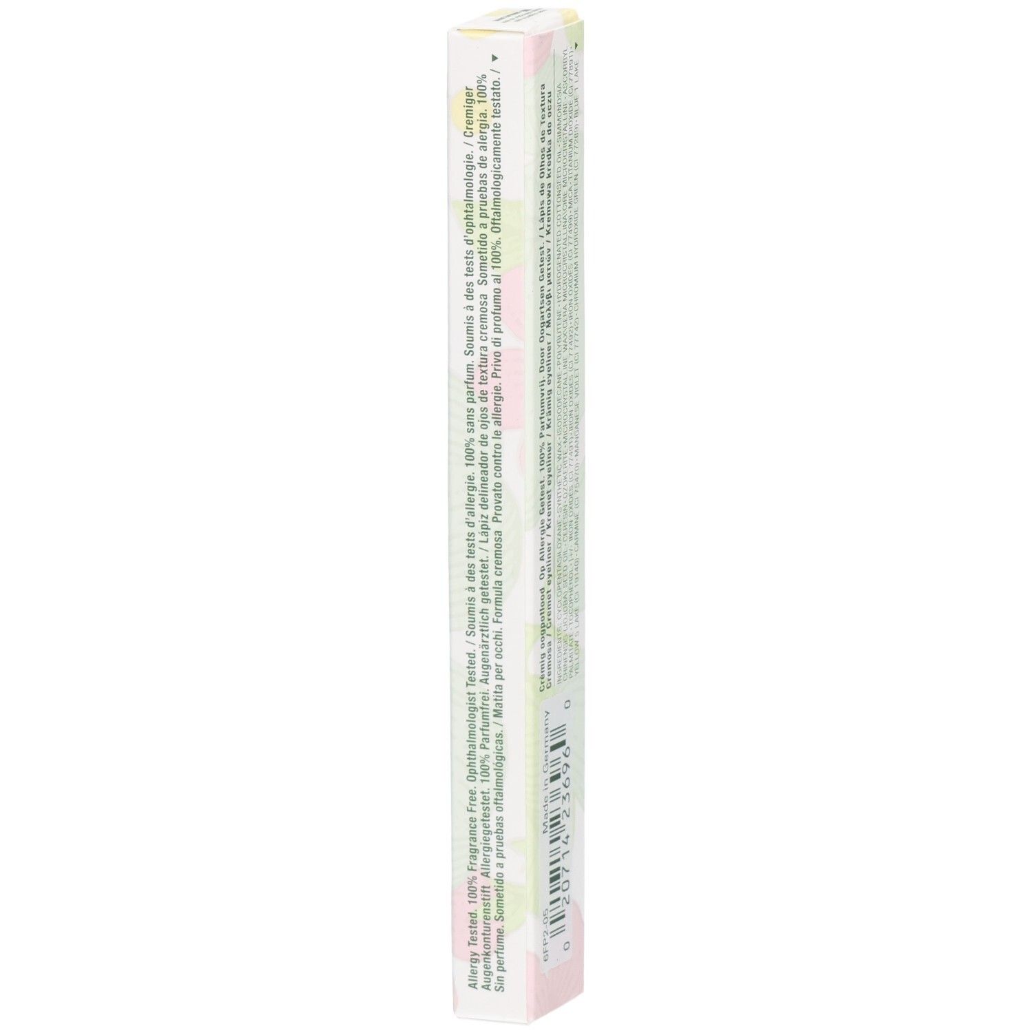 Emballage Clinique Cream Shaper for Eyes, long, blanc avec motif floral et texte.