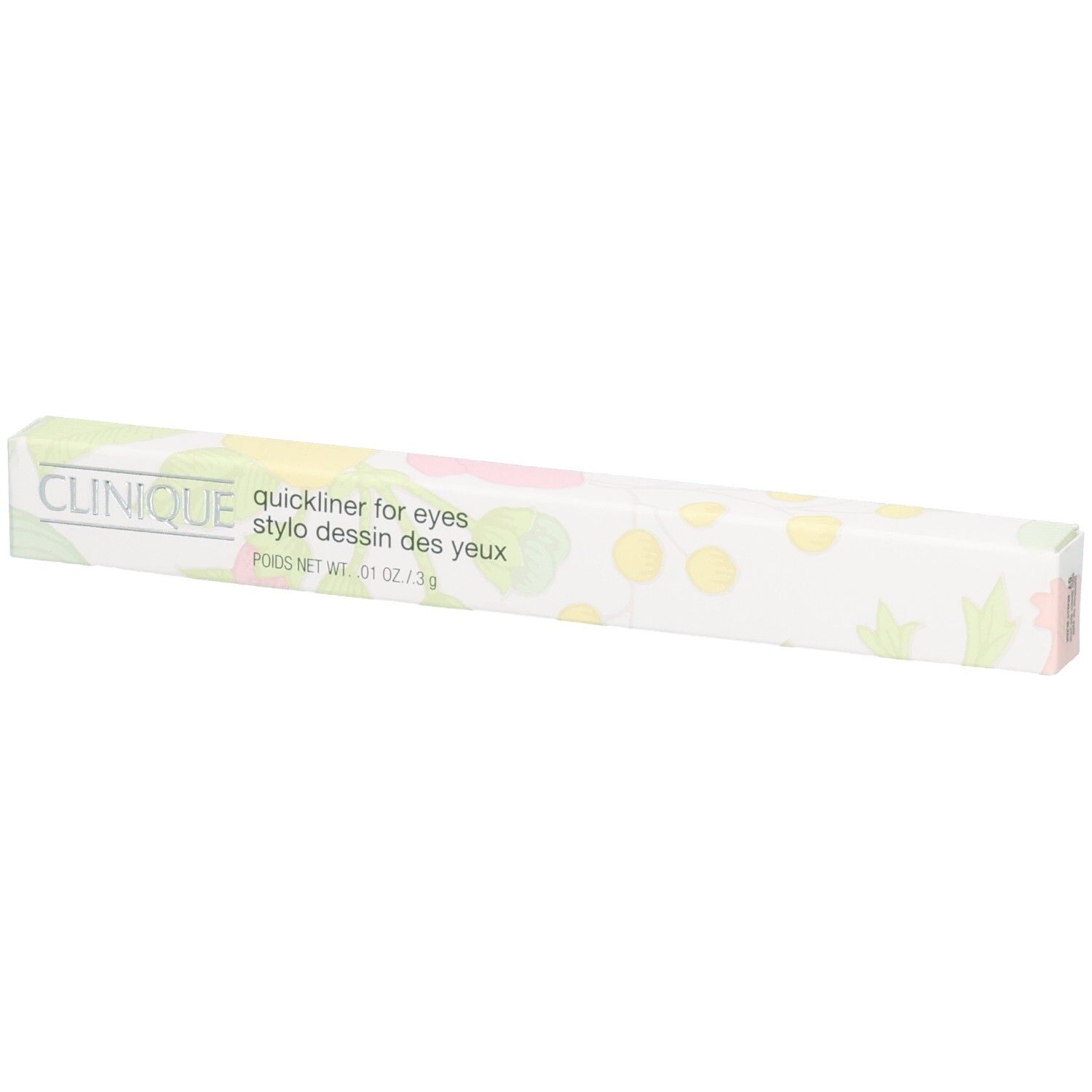 Emballage de crayon pour les yeux Clinique Quickliner for Eyes, noir, avec motif floral.