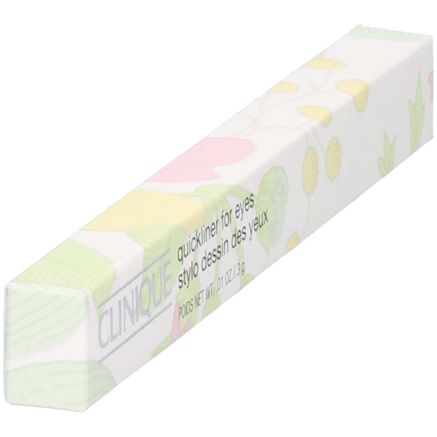Emballage de crayon pour les yeux Clinique Quickliner for Eyes, noir, vu de trois quarts avant.