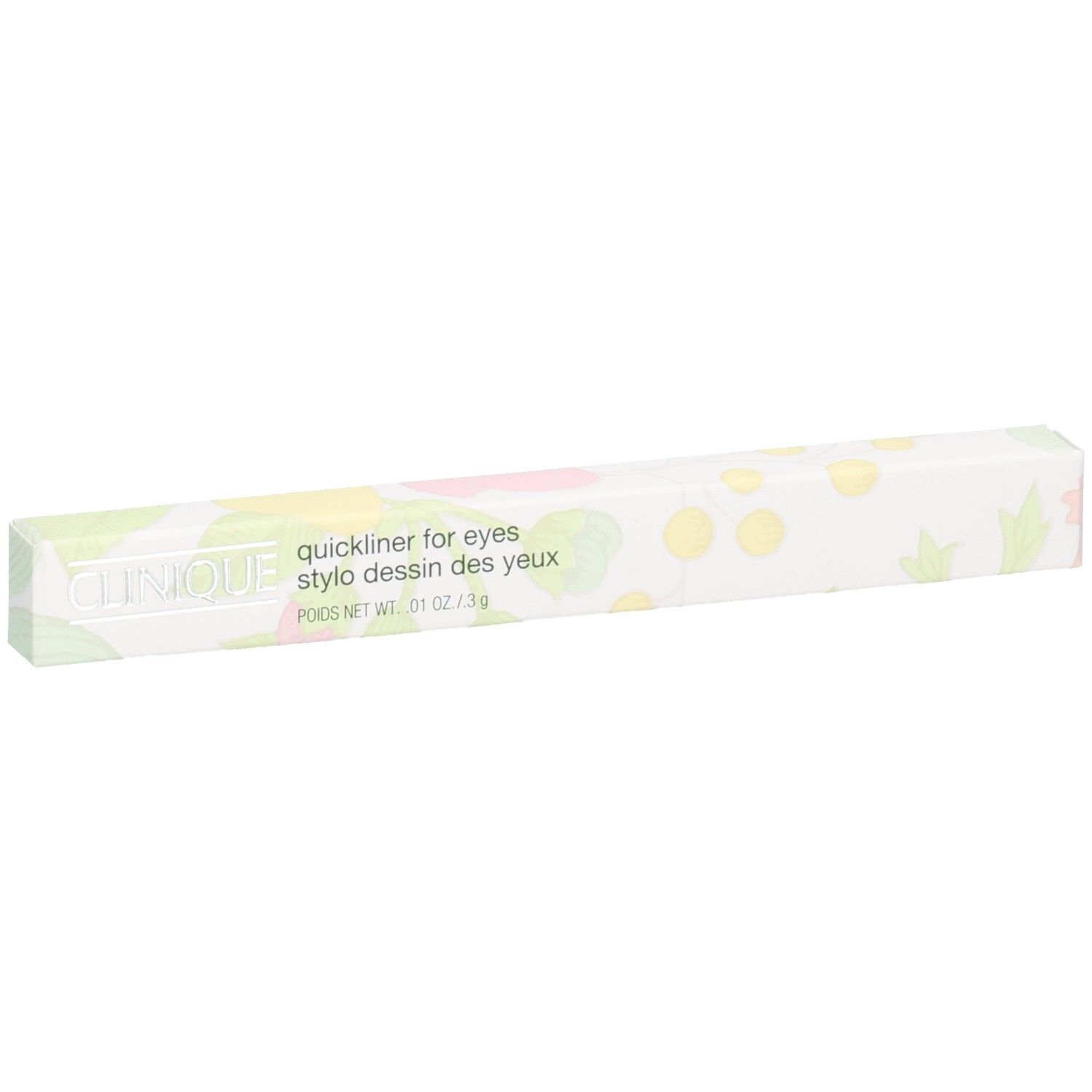 Emballage de crayon pour les yeux Clinique Quickliner for Eyes, noir, avec motif floral.