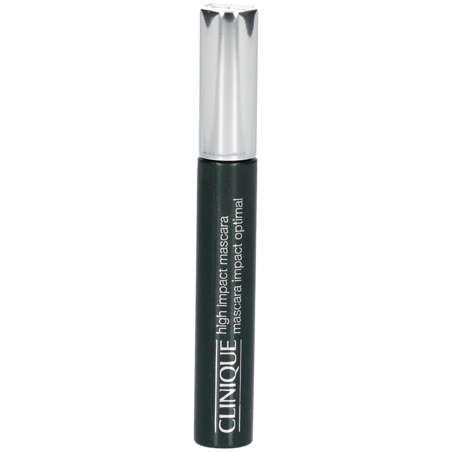 Mascara Clinique High Impact vert foncé avec capuchon argenté.
