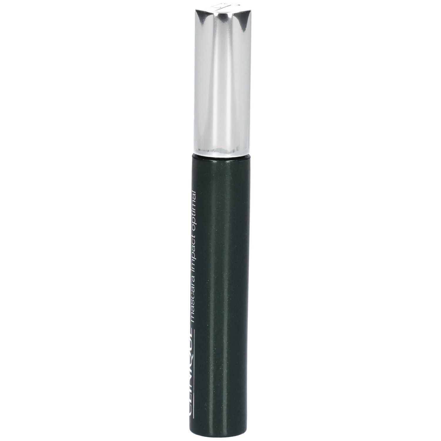 Mascara Clinique High Impact, tube vert foncé avec capuchon argenté.