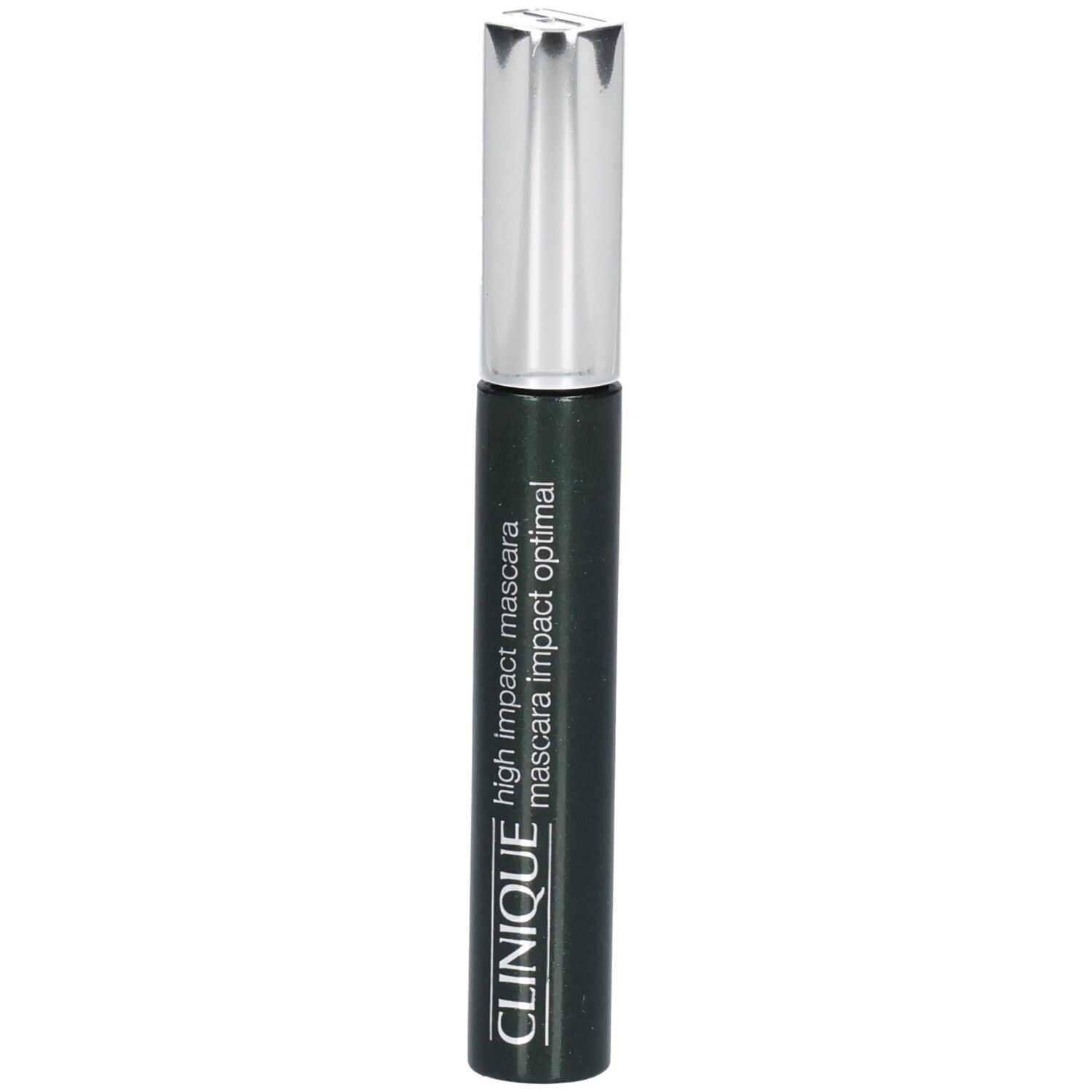 Mascara Clinique High Impact, tube vert foncé avec capuchon argenté.