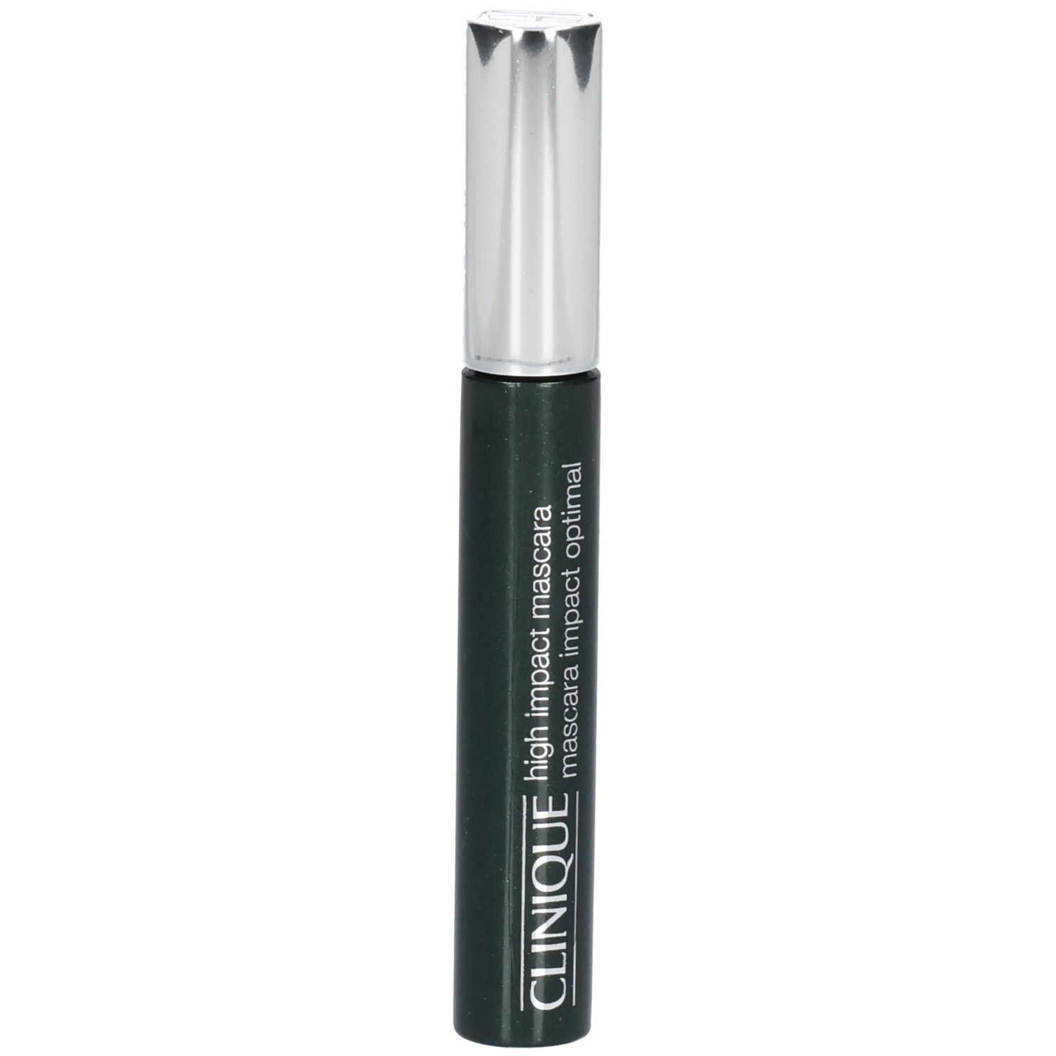 Mascara Clinique High Impact, tube vert foncé avec capuchon argenté.