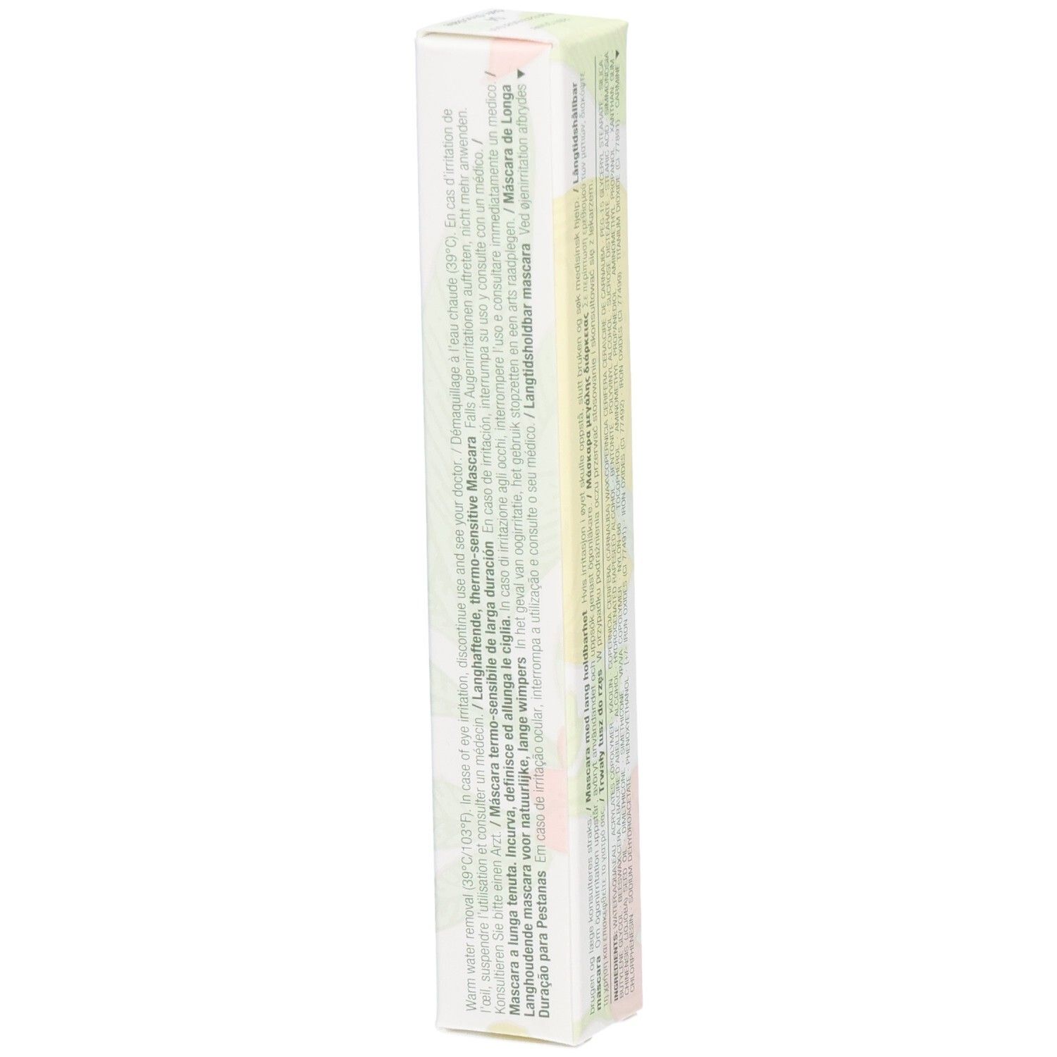 Boîte Clinique Lash Power Mascara, côté avec informations produit multilingues.