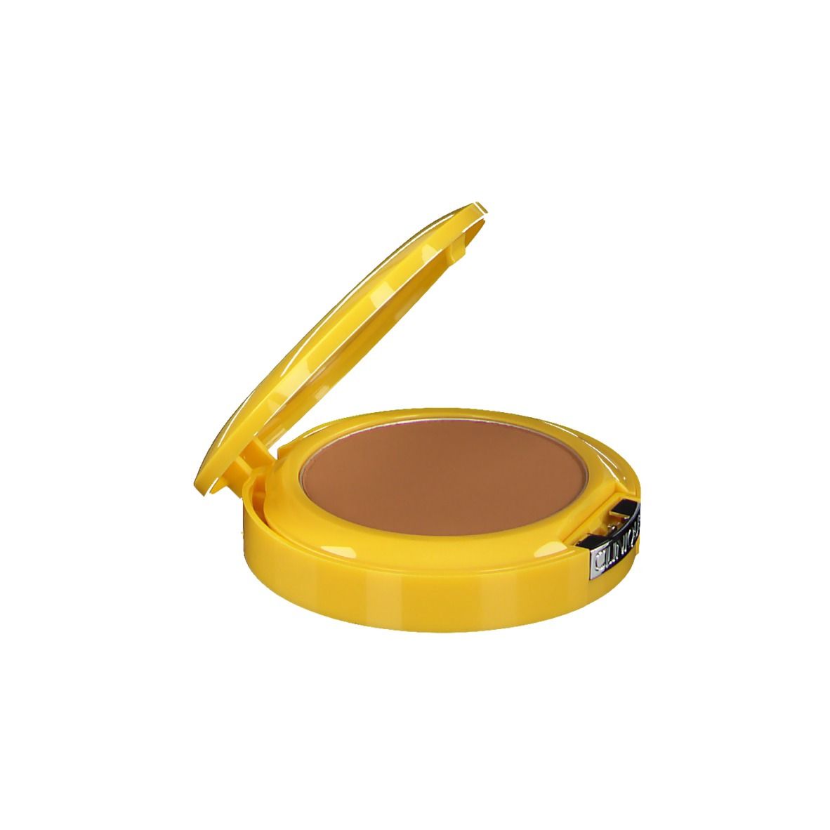Poudre compacte jaune ouverte, miroir visible. Poudre bronzante. Marque CLINIQUE.